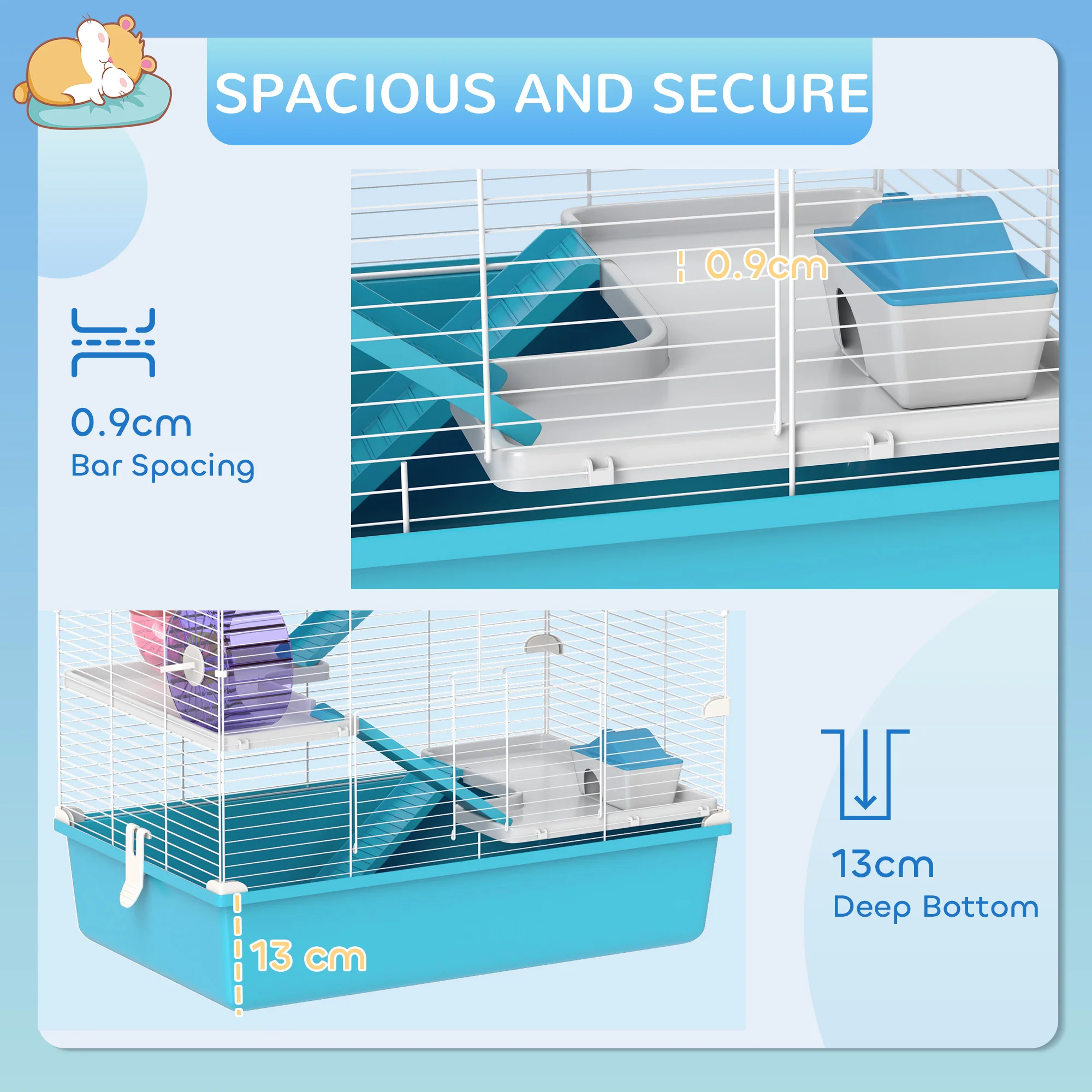 PawHut 6 Tier Hamster Cage With Twin Tower And Accessories, Light Blue - Image 7