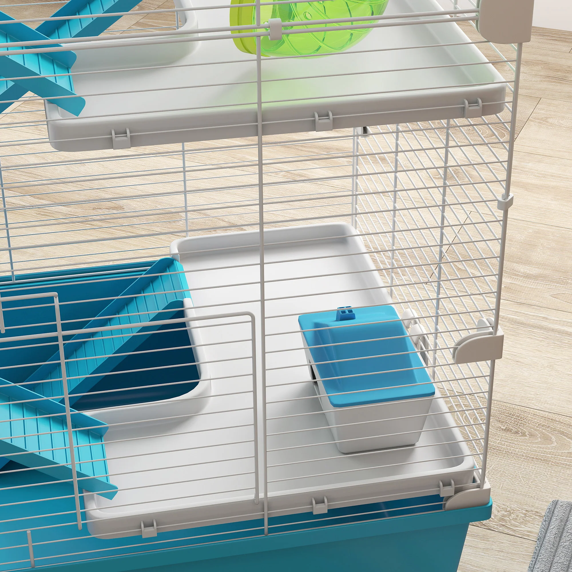 PawHut 6 Tier Hamster Cage With Twin Tower And Accessories, Light Blue - Image 9