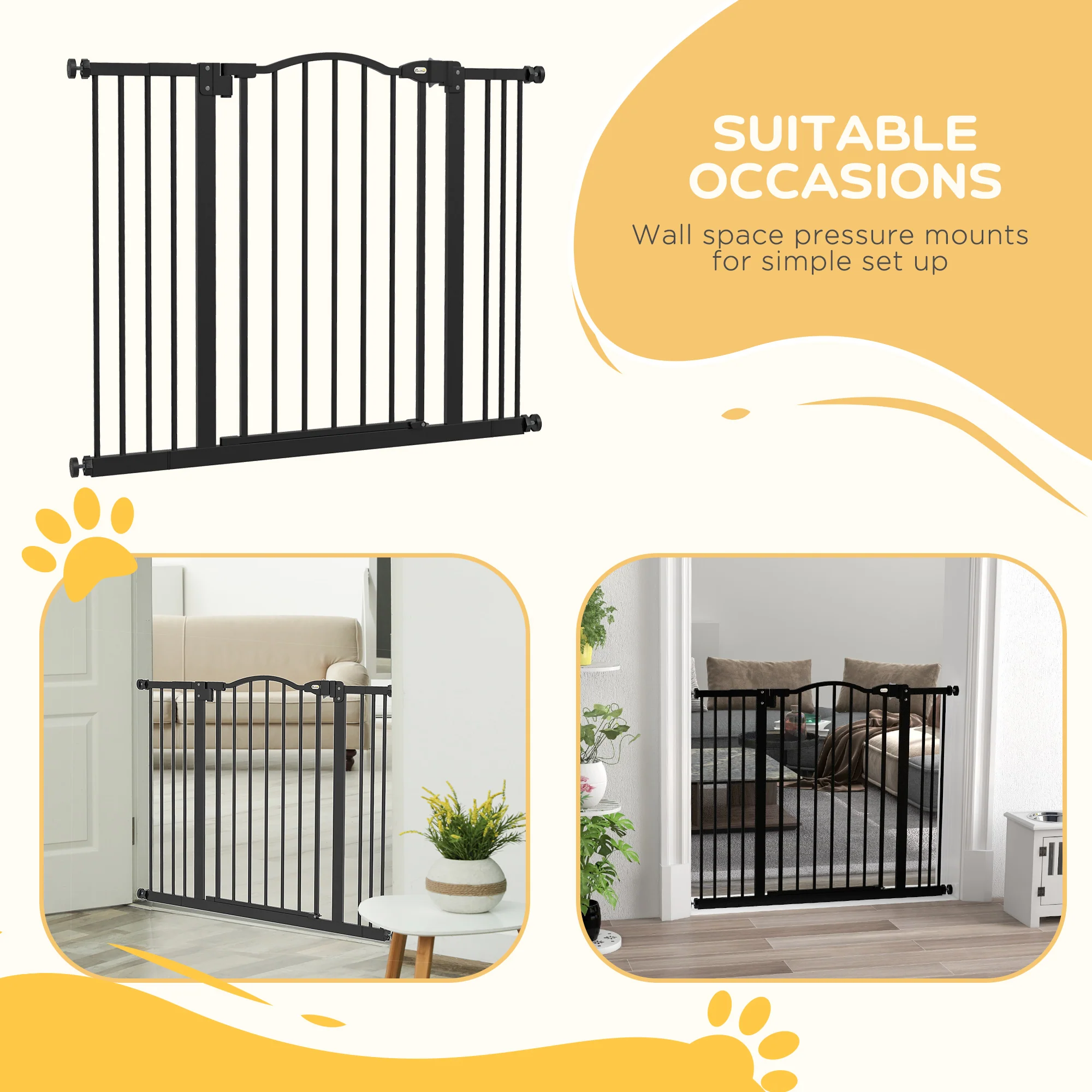 PawHut 74-100cm Adjustable Metal Pet Gate Safety Barrier w/ Auto-Close Black - Image 6