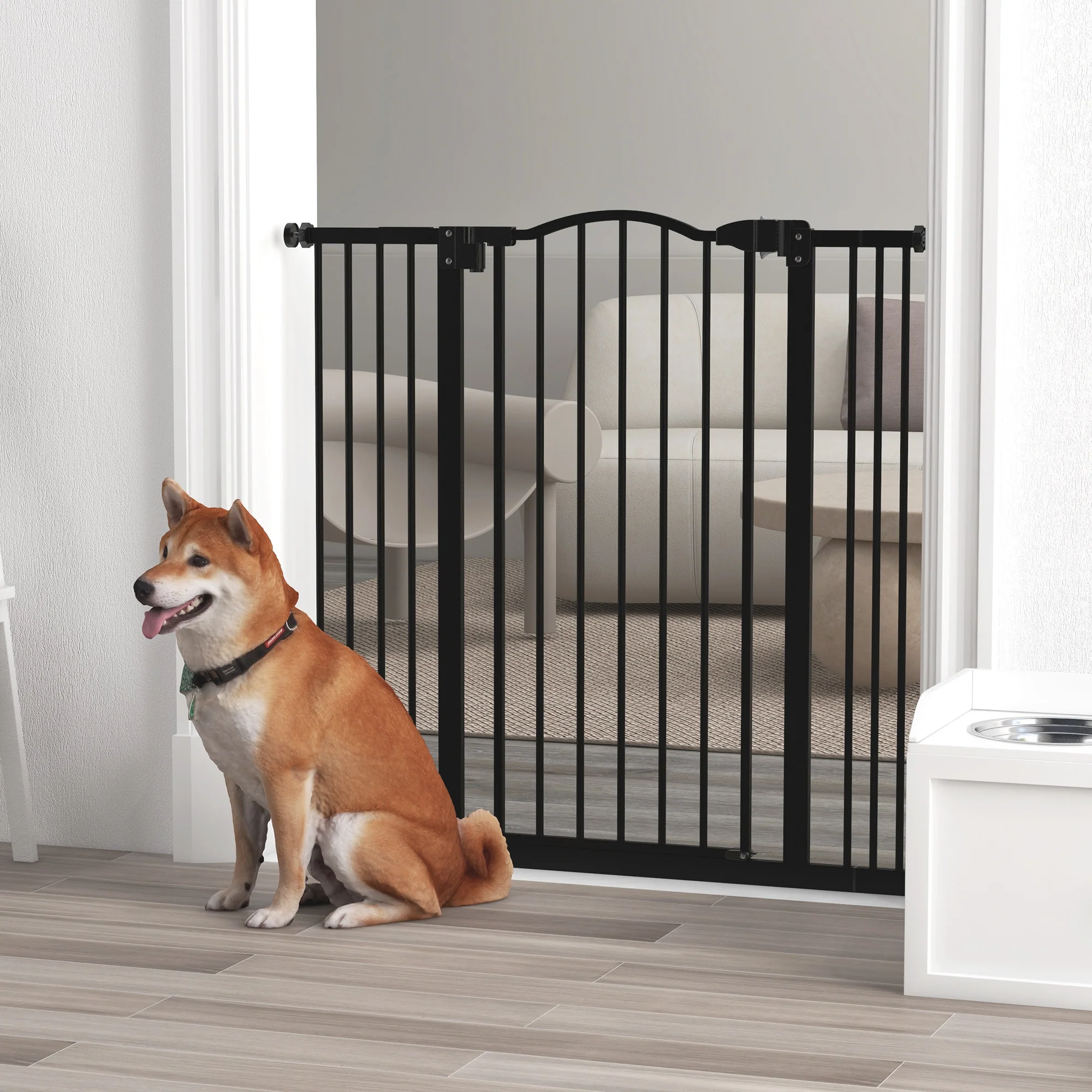 PawHut 74-100cm Adjustable Metal Pet Gate Safety Barrier w/Auto-Close Door Black - Image 2