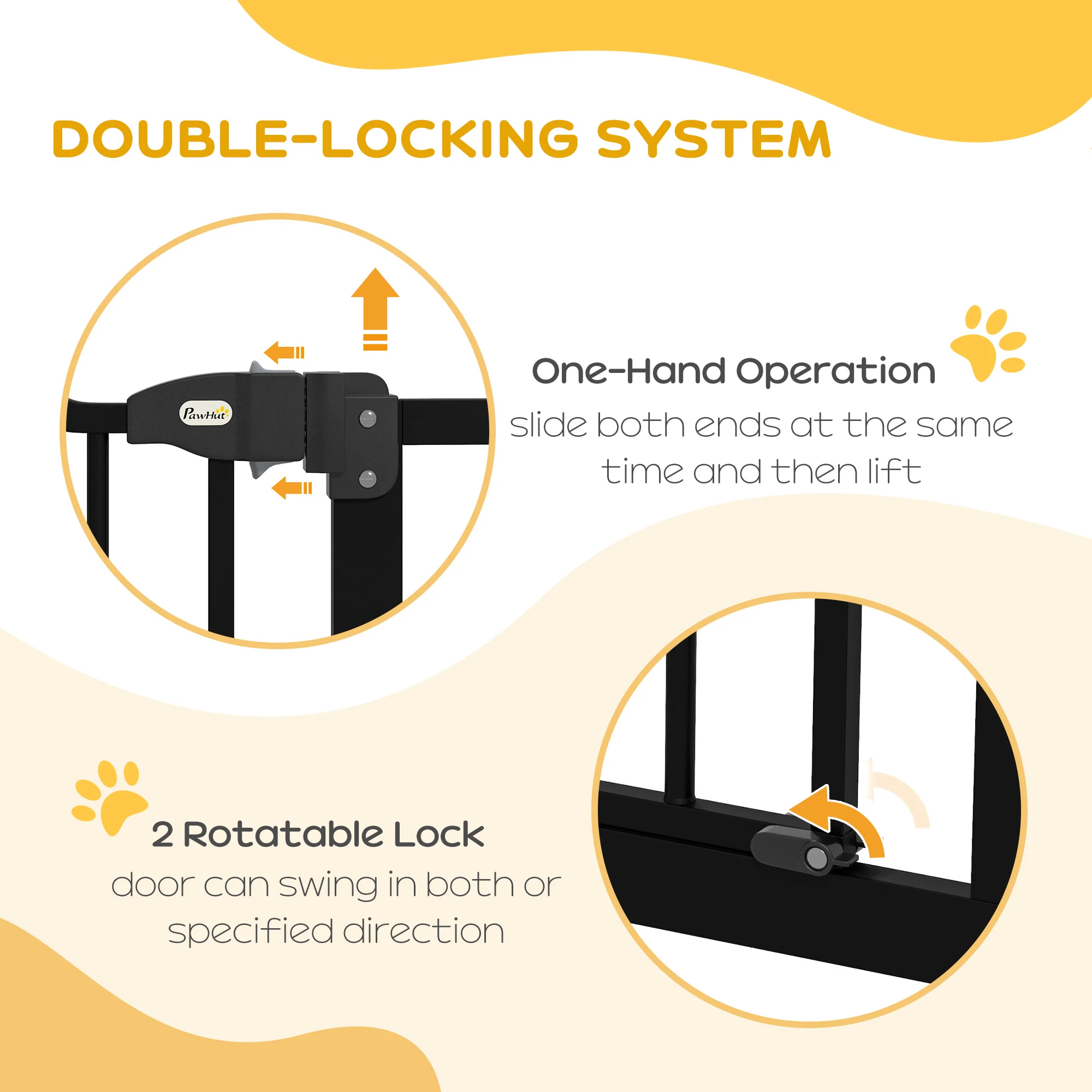 PawHut 74-100cm Adjustable Metal Pet Gate Safety Barrier w/Auto-Close Door Black - Image 3