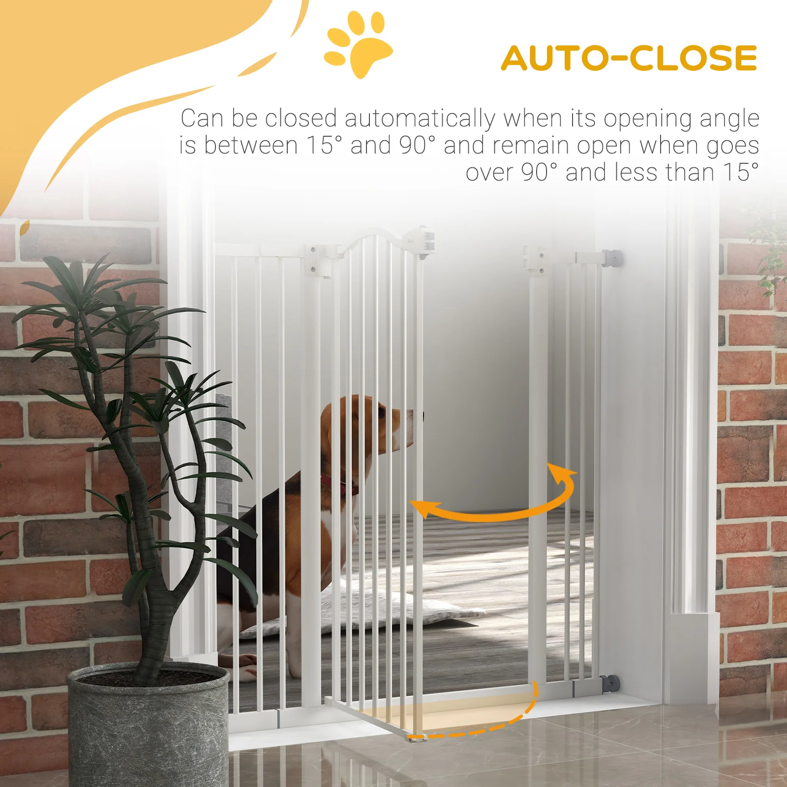 PawHut 74-100cm Adjustable Metal Pet Gate Safety Barrier w/Auto-Close Door White - Image 4