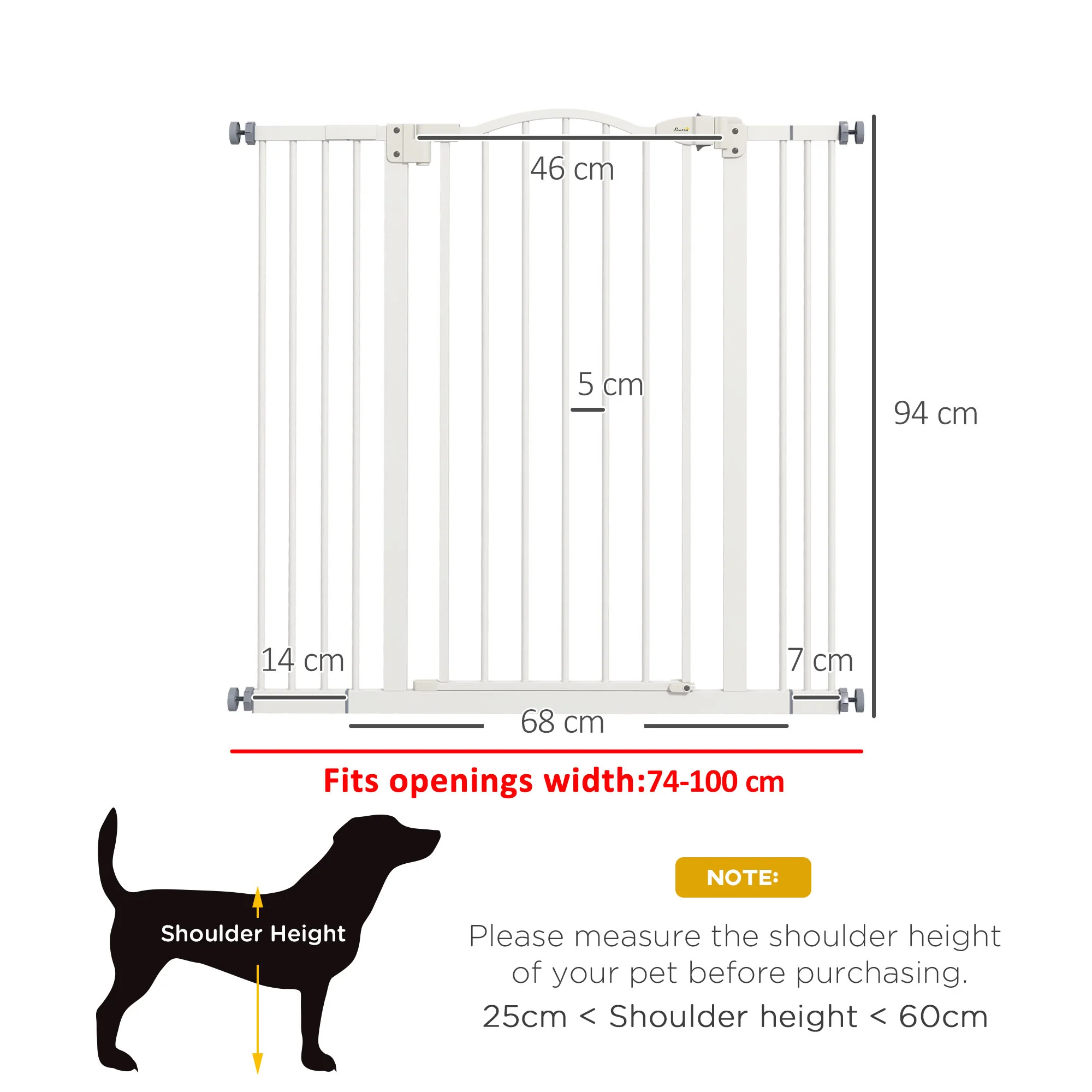 PawHut 74-100cm Adjustable Metal Pet Gate Safety Barrier w/Auto-Close Door White - Image 5