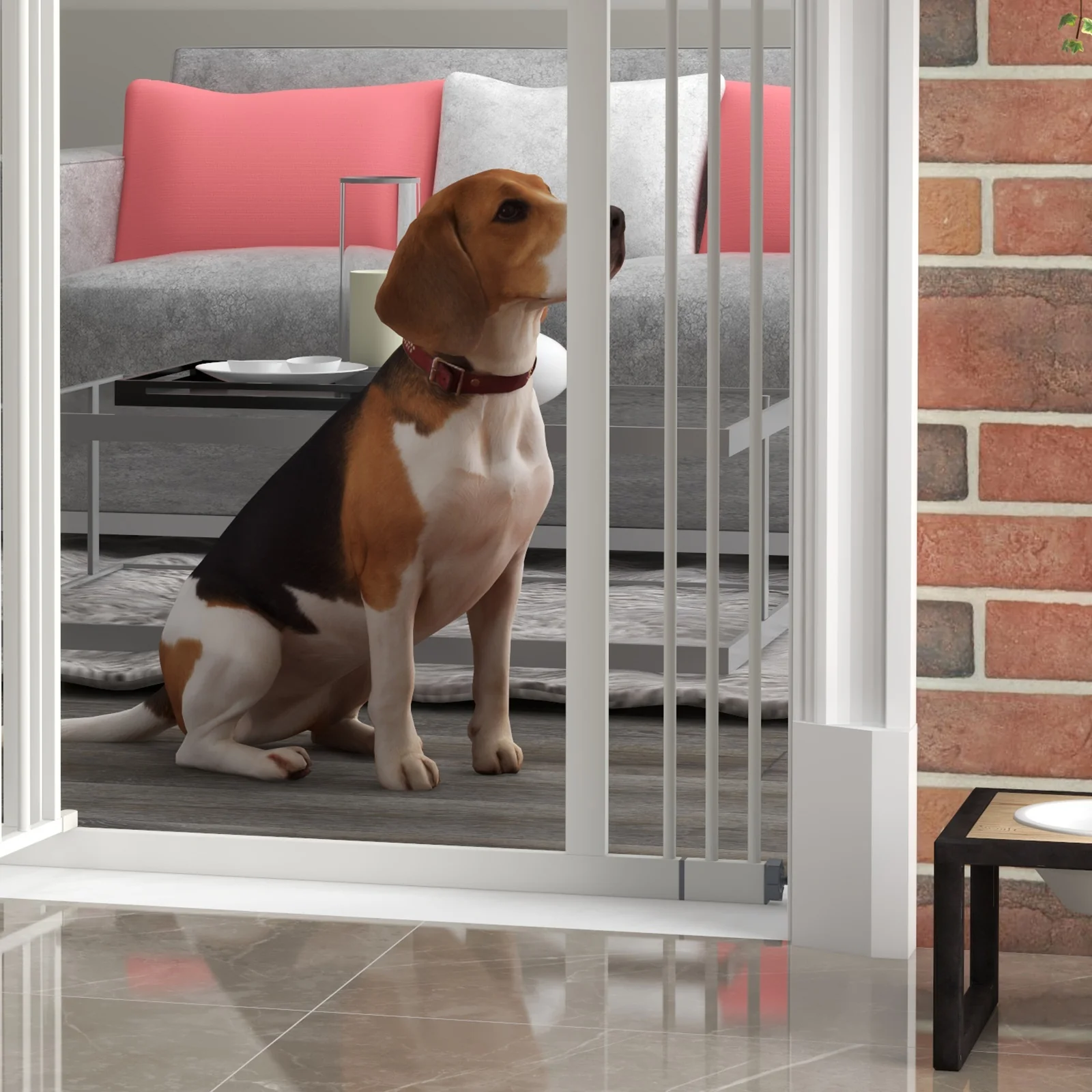 PawHut 74-100cm Adjustable Metal Pet Gate Safety Barrier w/Auto-Close Door White - Image 9