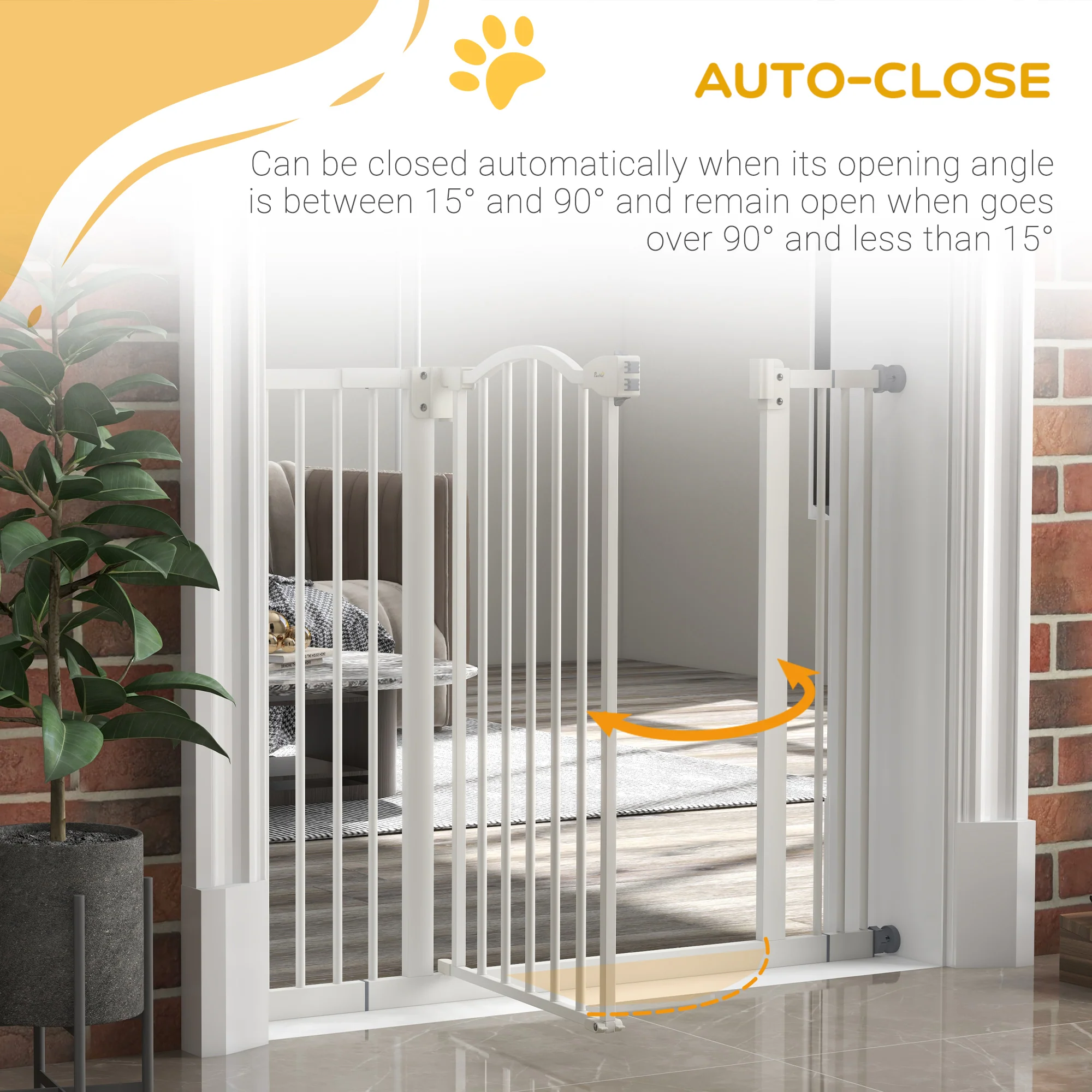 PawHut 74-100cm Adjustable Metal Pet Gate Safety Barrier w/ Auto-Close White - Image 4