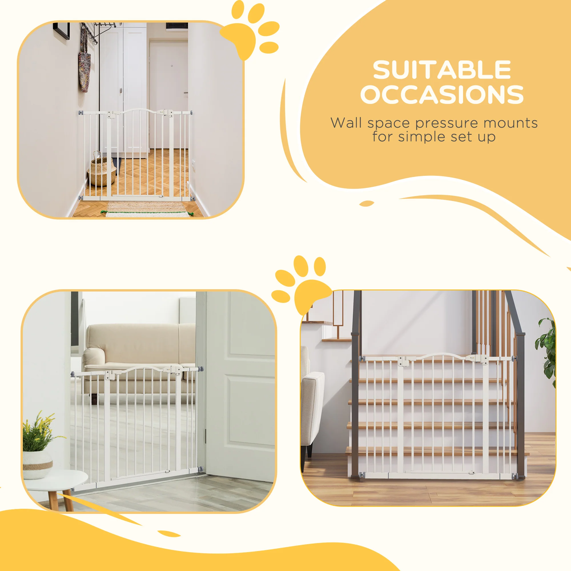 PawHut 74-100cm Adjustable Metal Pet Gate Safety Barrier w/ Auto-Close White - Image 6