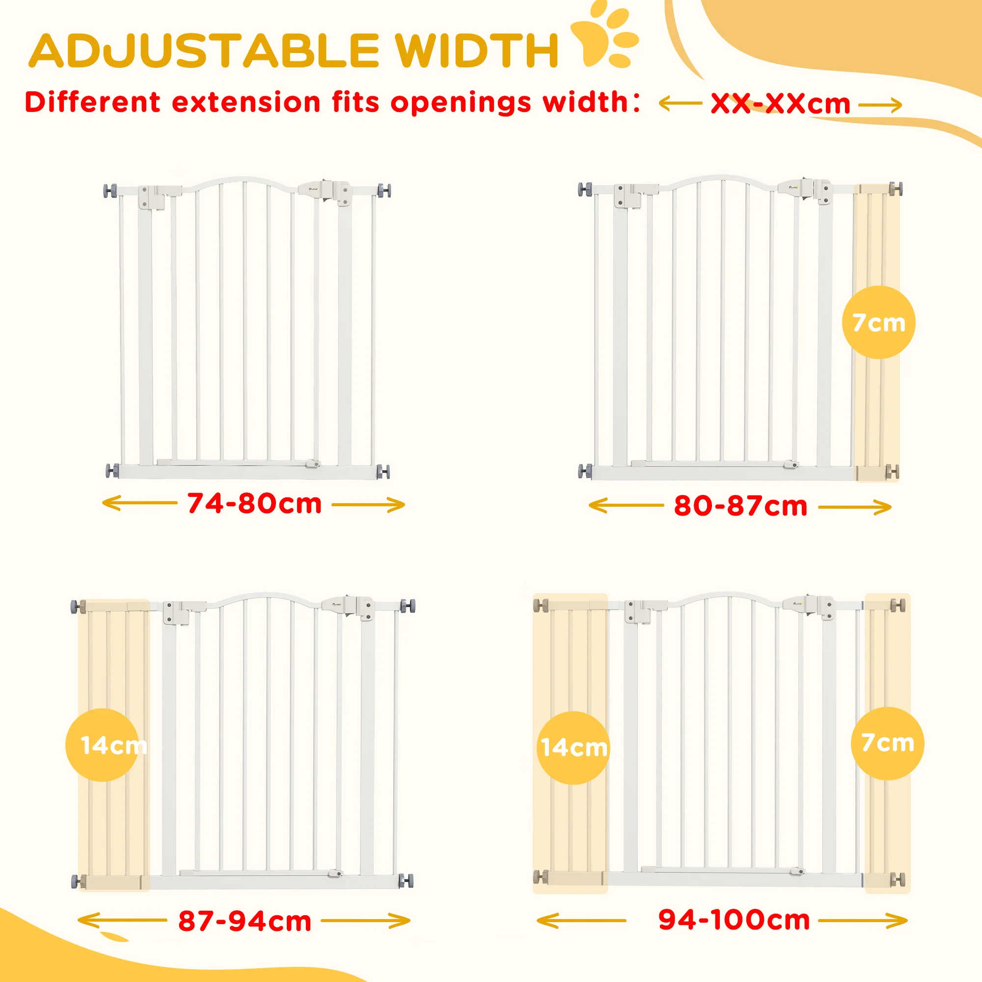 PawHut 74-100cm Adjustable Metal Pet Gate Safety Barrier w/ Auto-Close White - Image 7