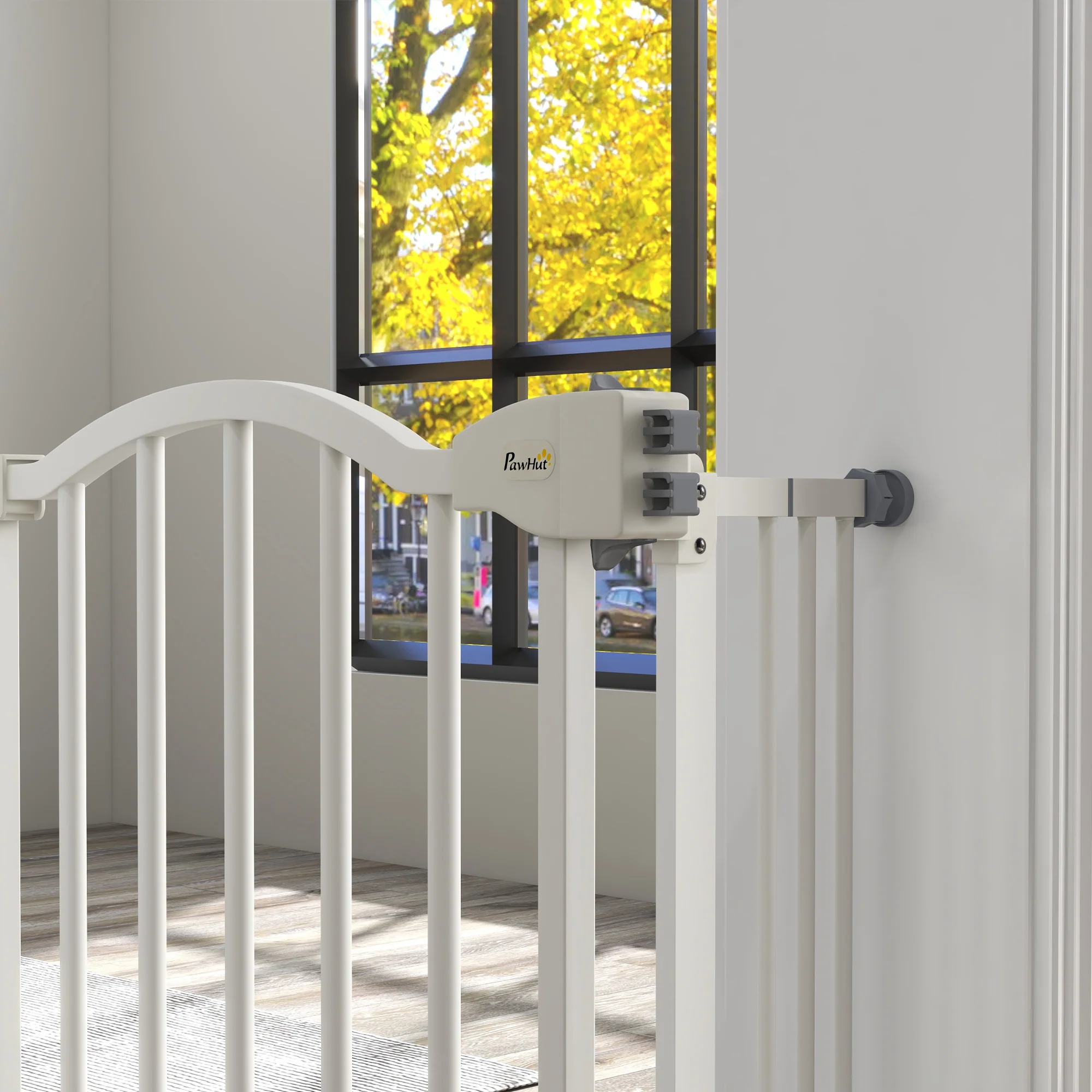 PawHut 74-100cm Adjustable Metal Pet Gate Safety Barrier w/ Auto-Close White - Image 8