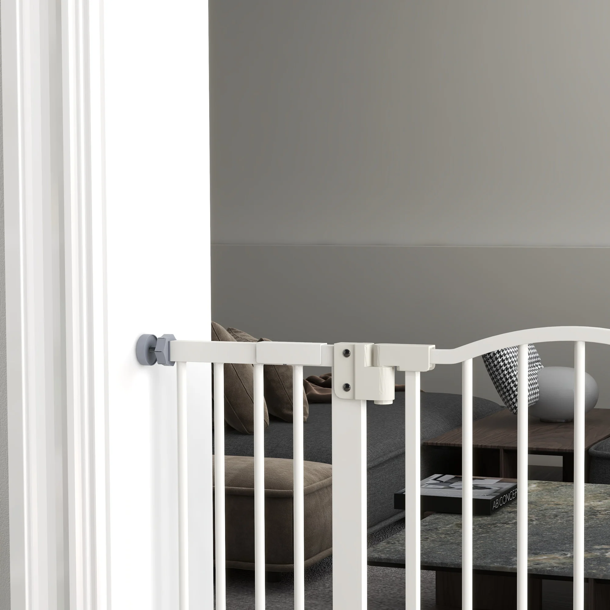 PawHut 74-100cm Adjustable Metal Pet Gate Safety Barrier w/ Auto-Close White - Image 9