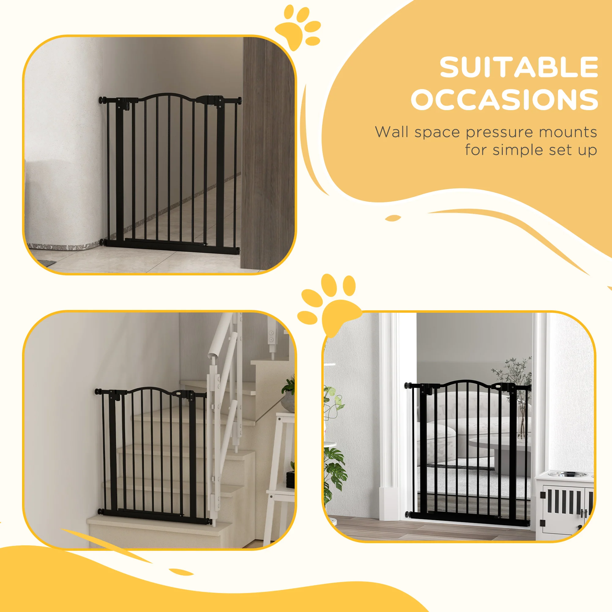PawHut 74-80cm Adjustable Metal Pet Gate Safety Barrier w/ Auto-Close Black - Image 6