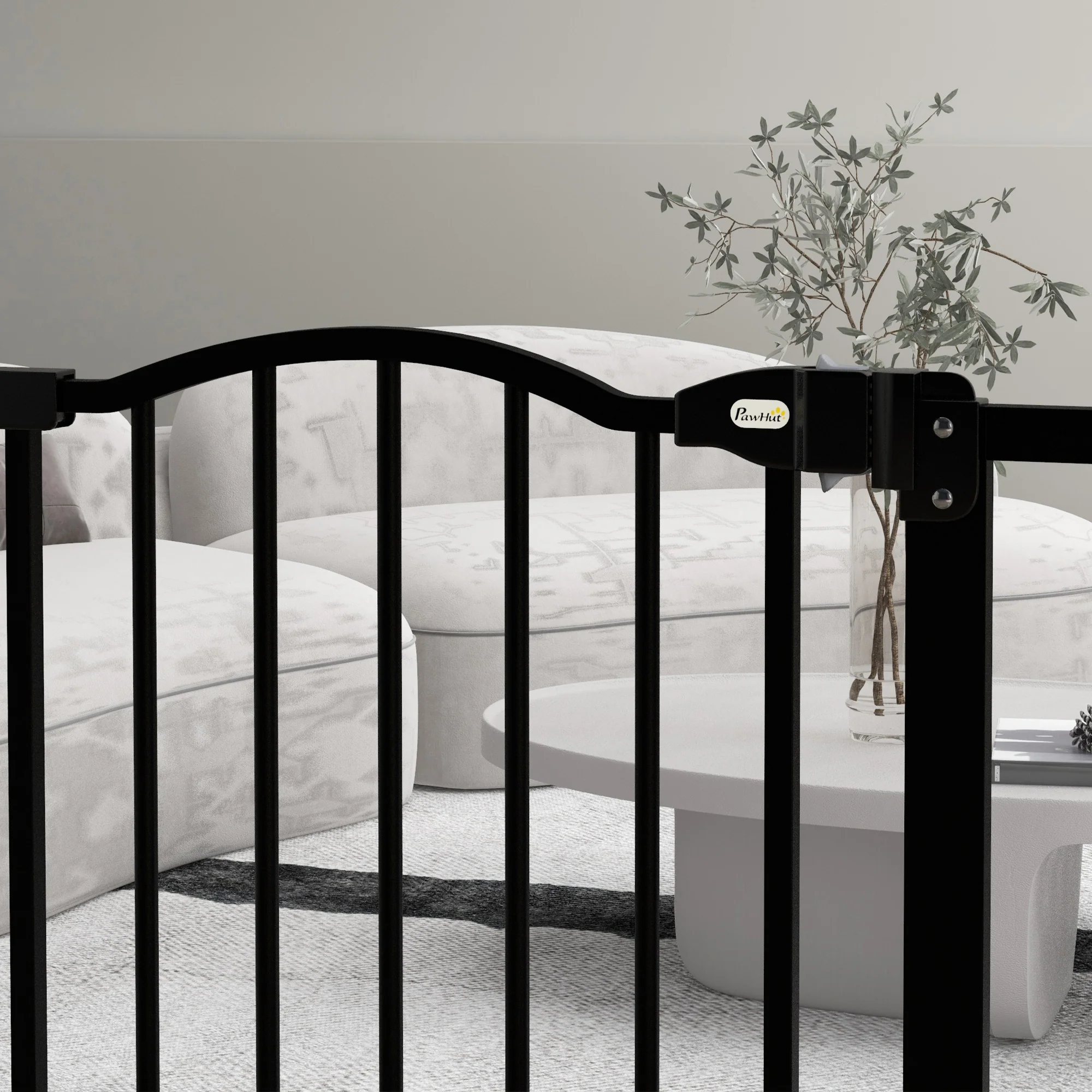 PawHut 74-80cm Adjustable Metal Pet Gate Safety Barrier w/ Auto-Close Black - Image 8