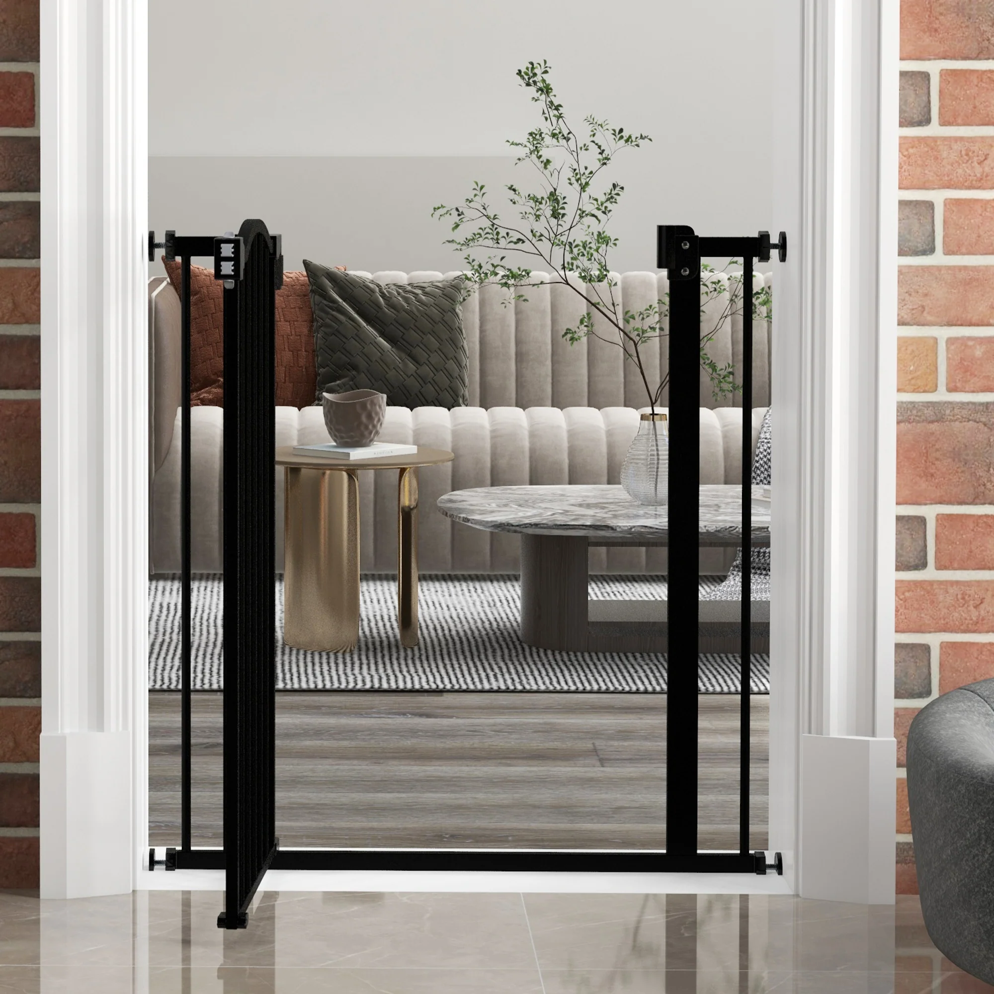 PawHut 74-80cm Adjustable Metal Pet Gate Safety Barrier w/ Auto-Close Black - Image 9