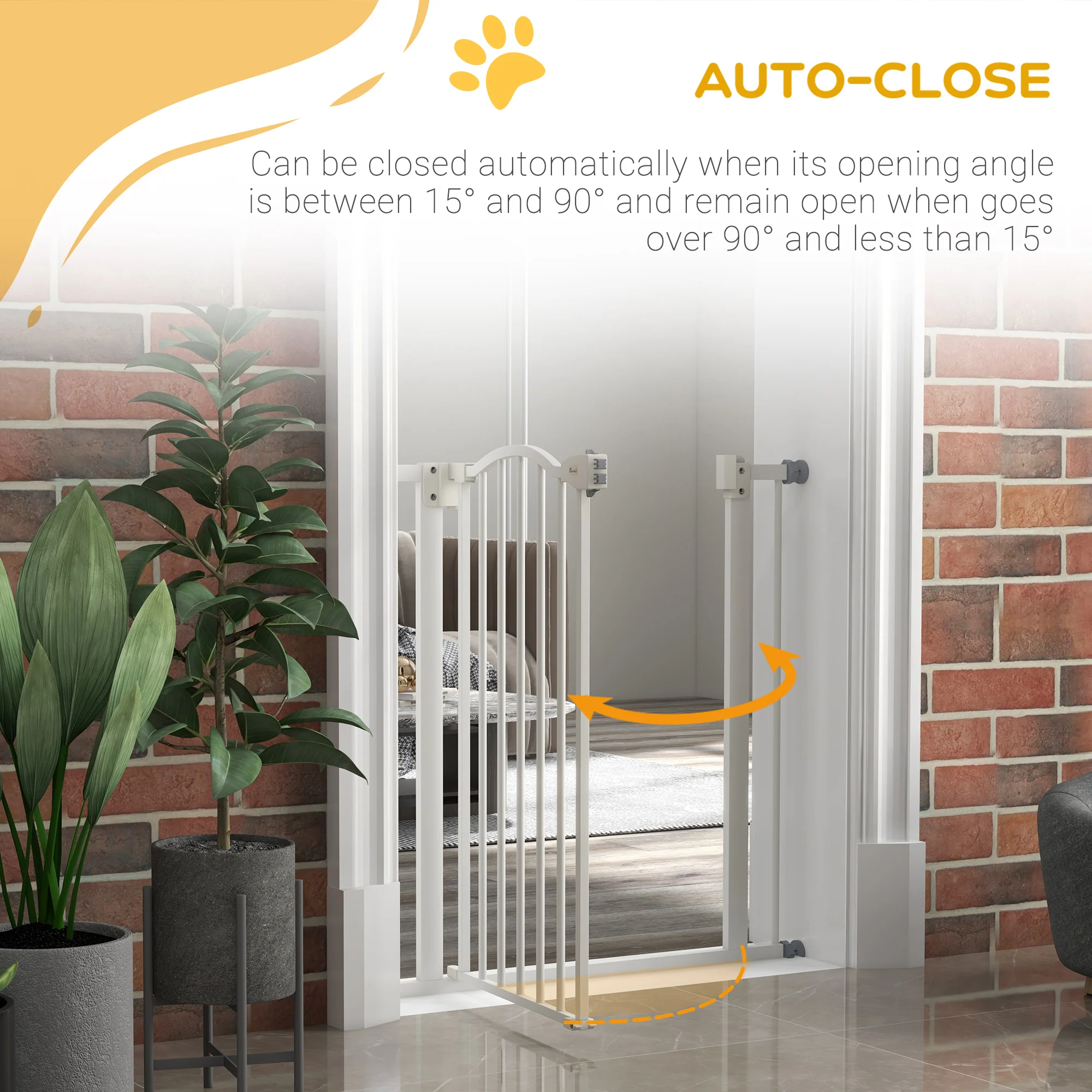 PawHut 74-80cm Adjustable Metal Pet Gate Safety Barrier w/ Auto-Close White - Image 4