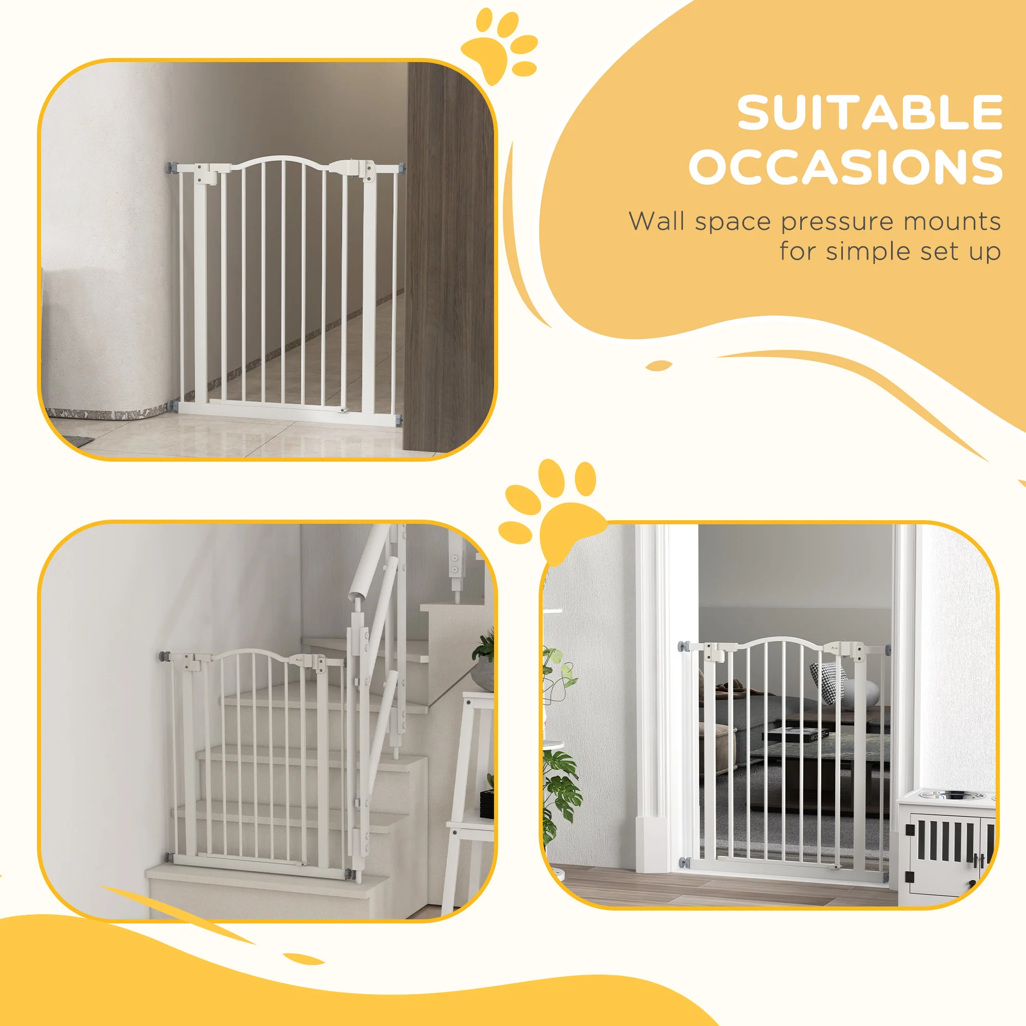 PawHut 74-80cm Adjustable Metal Pet Gate Safety Barrier w/ Auto-Close White - Image 6