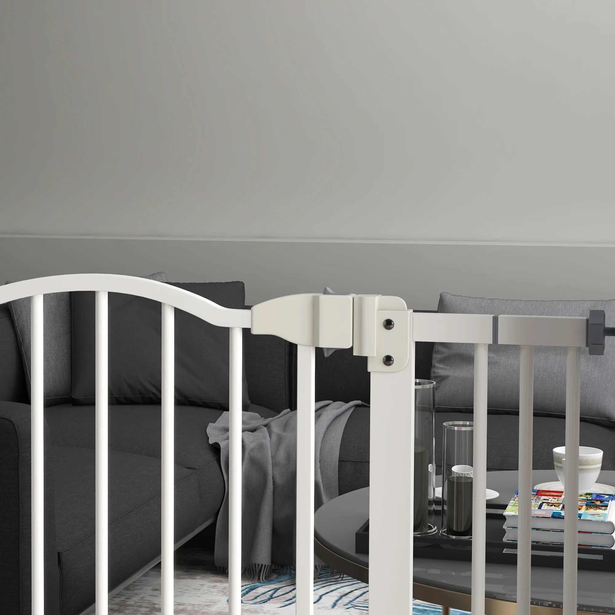 PawHut 74-80cm Adjustable Metal Pet Gate Safety Barrier w/ Auto-Close White - Image 8