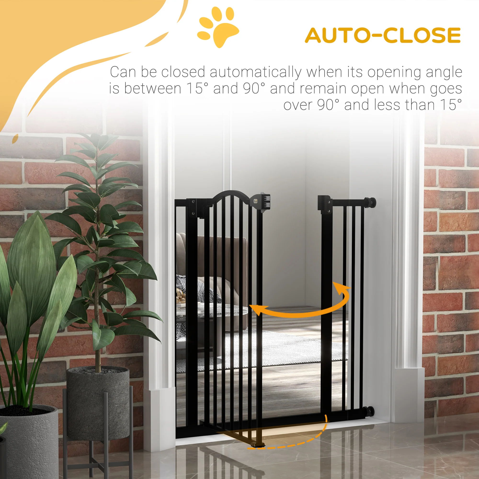 PawHut 74-87cm Adjustable Metal Pet Gate Safety Barrier w/ Auto-Close Black - Image 4
