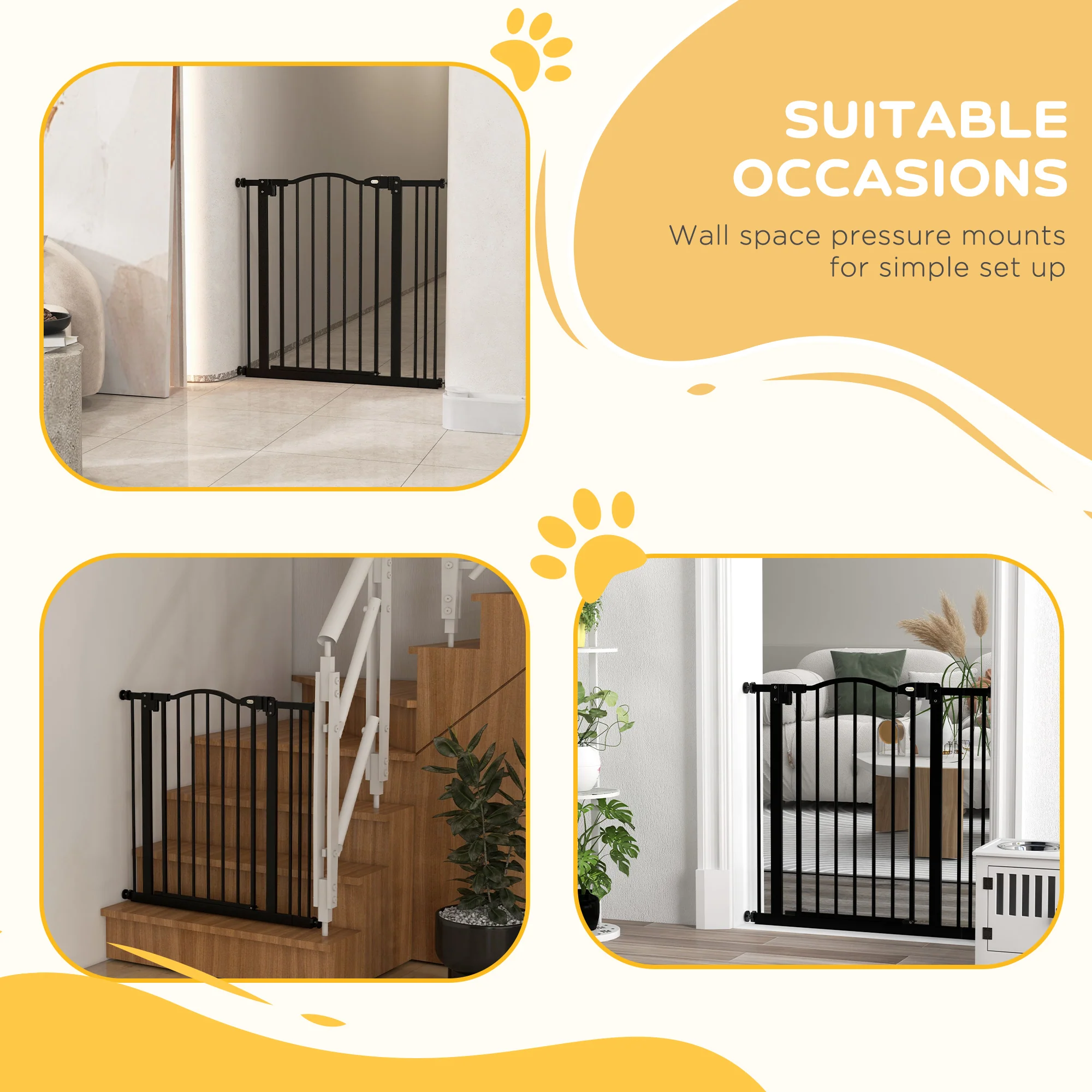 PawHut 74-87cm Adjustable Metal Pet Gate Safety Barrier w/ Auto-Close Black - Image 6