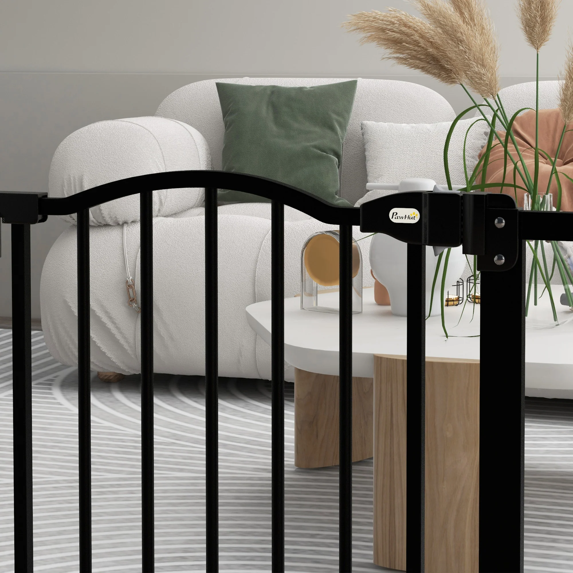 PawHut 74-87cm Adjustable Metal Pet Gate Safety Barrier w/ Auto-Close Black - Image 8