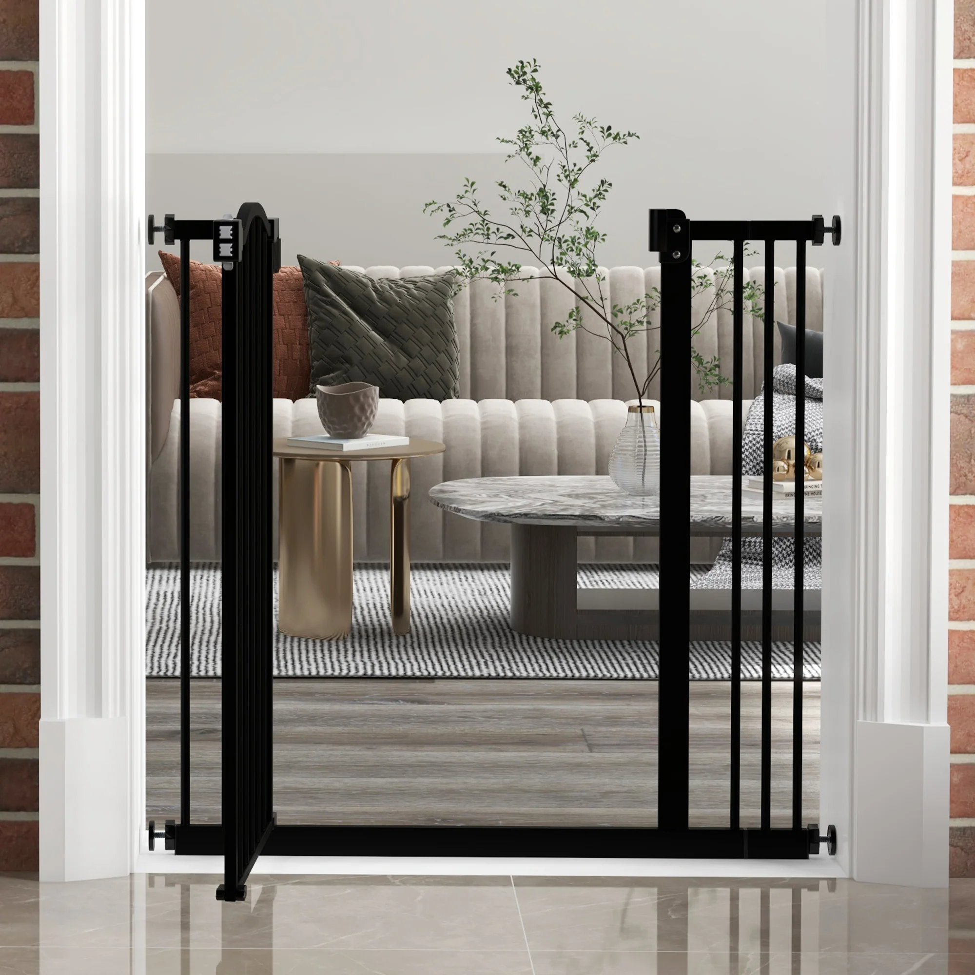 PawHut 74-87cm Adjustable Metal Pet Gate Safety Barrier w/ Auto-Close Black - Image 9