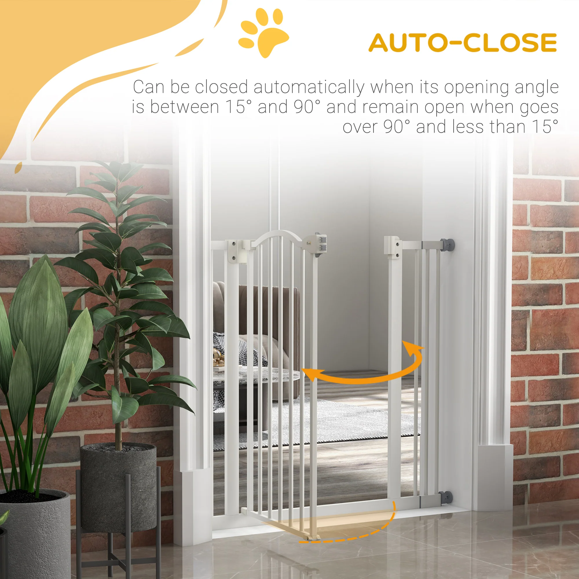 PawHut 74-87cm Adjustable Metal Pet Gate Safety Barrier w/ Auto-Close White - Image 4