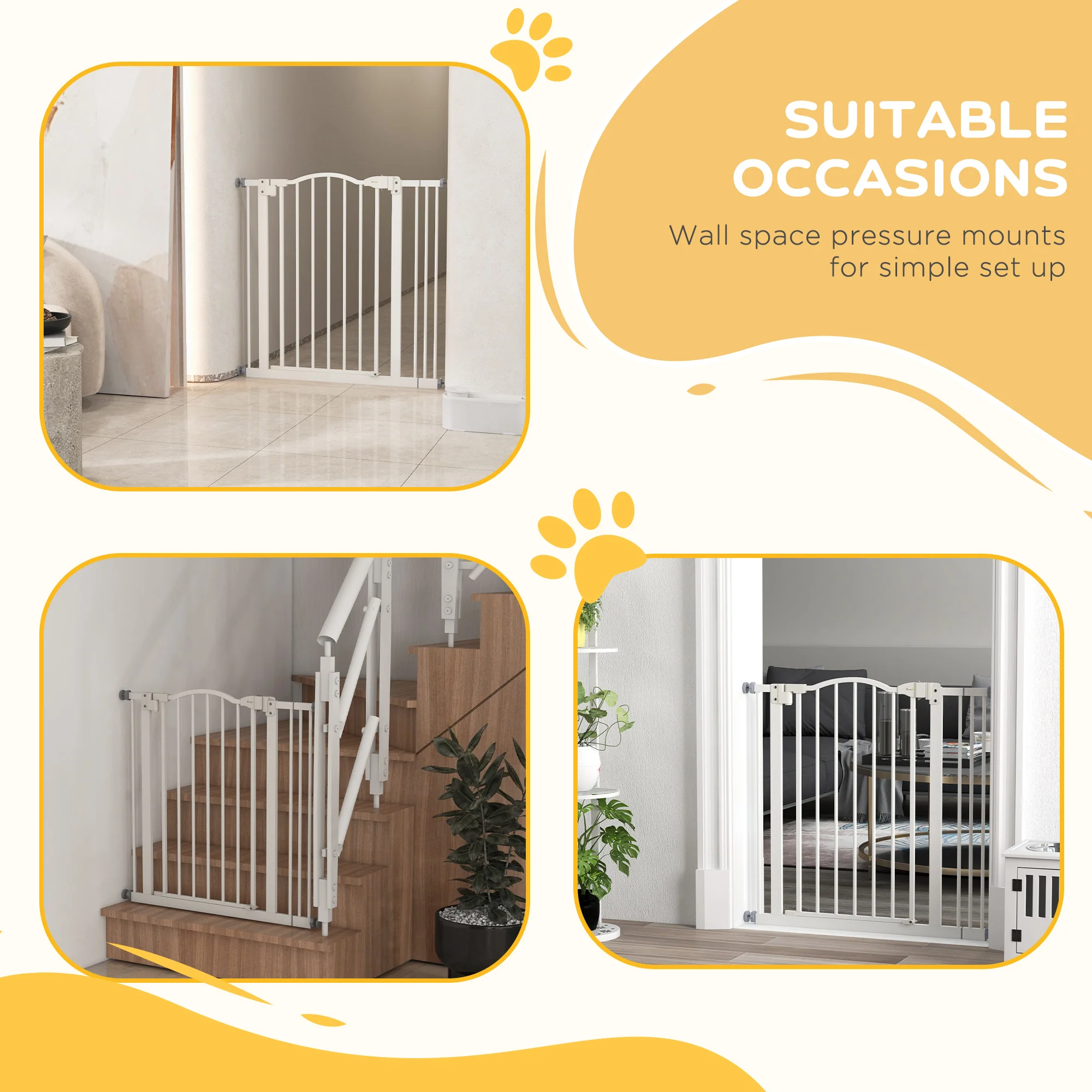 PawHut 74-87cm Adjustable Metal Pet Gate Safety Barrier w/ Auto-Close White - Image 6