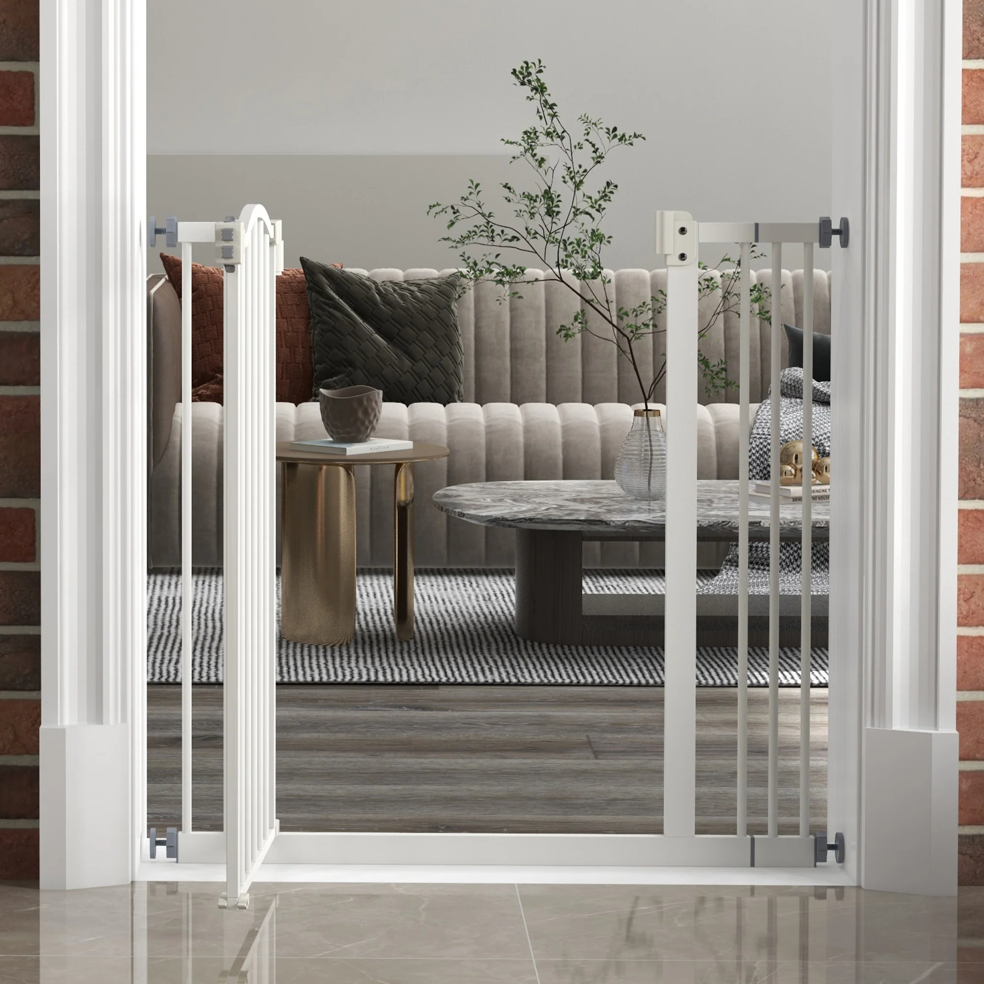 PawHut 74-87cm Adjustable Metal Pet Gate Safety Barrier w/ Auto-Close White - Image 9