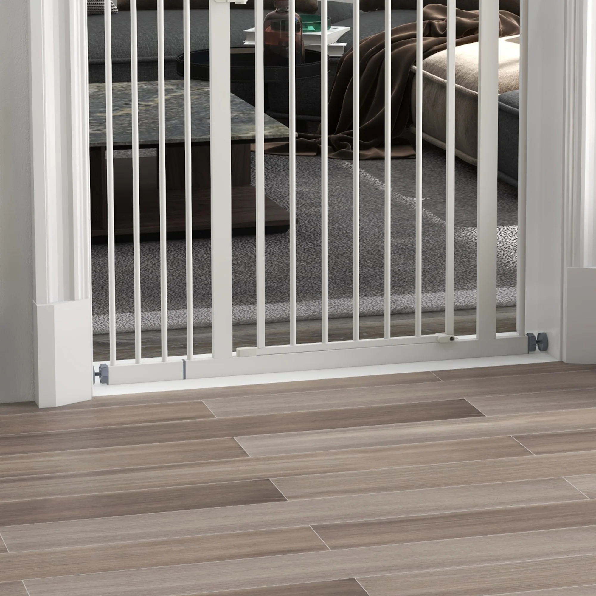 PawHut 74-94cm Adjustable Metal Pet Gate Safety Barrier w/ Auto-Close White - Image 9