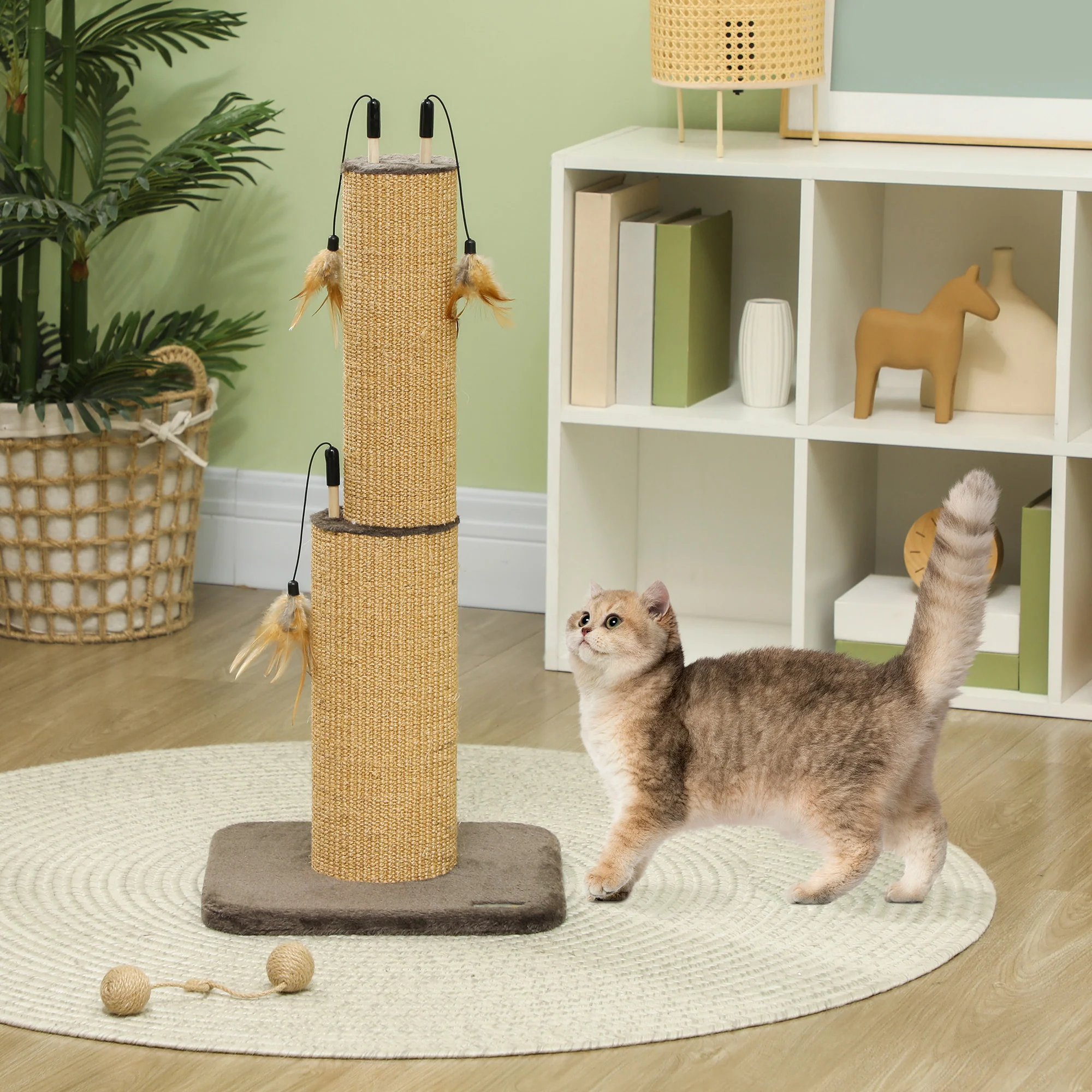 PawHut 78cm Tall Cat Scratching Post With 3 Toy Feathers - Image 11