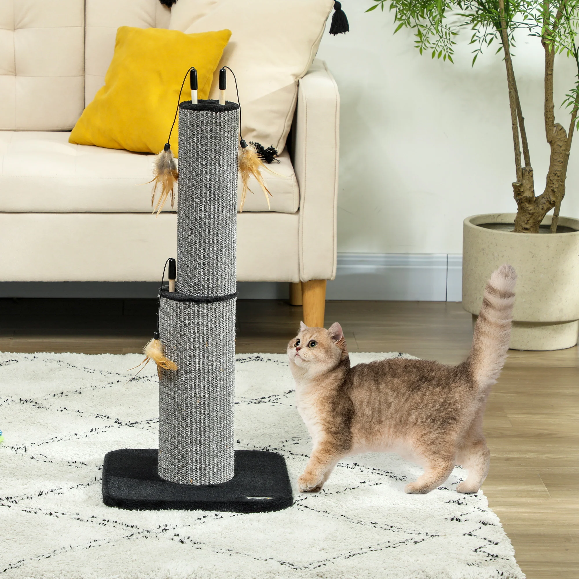 PawHut 78cm Tall Cat Scratching Post With 3 Toy Feathers - Image 2