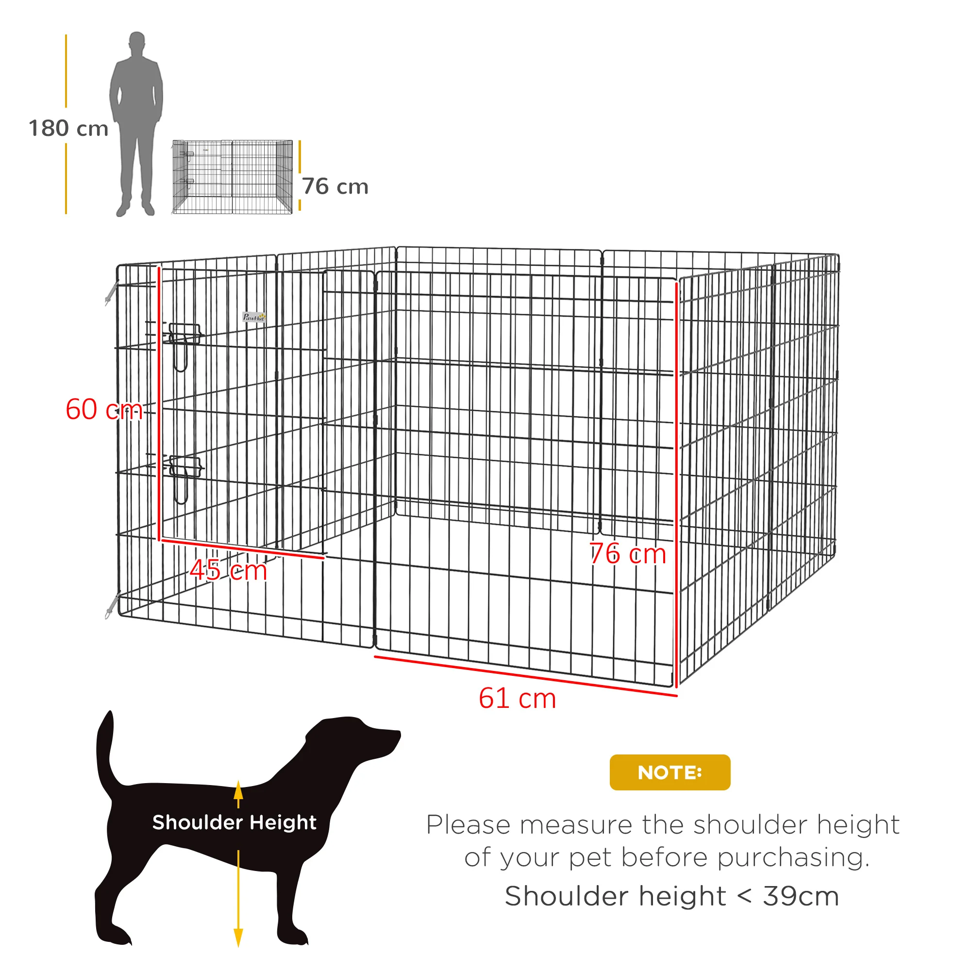 PawHut 8 Panel DIY Dog Pen With Door For Indoor/Outdoor Use, 76cm High - Image 5