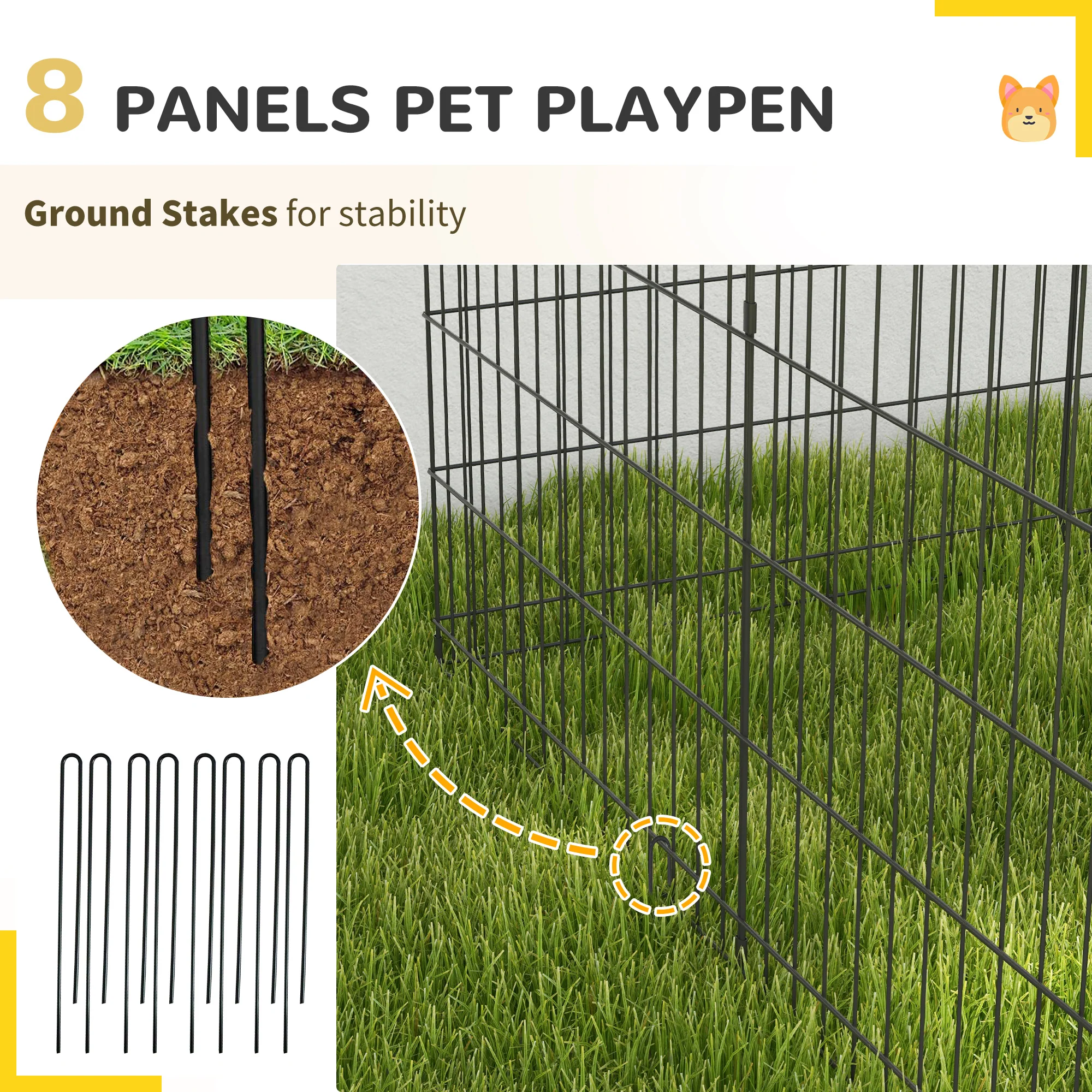 PawHut 8 Panel DIY Dog Pen With Door For Indoor/Outdoor Use, 76cm High - Image 6