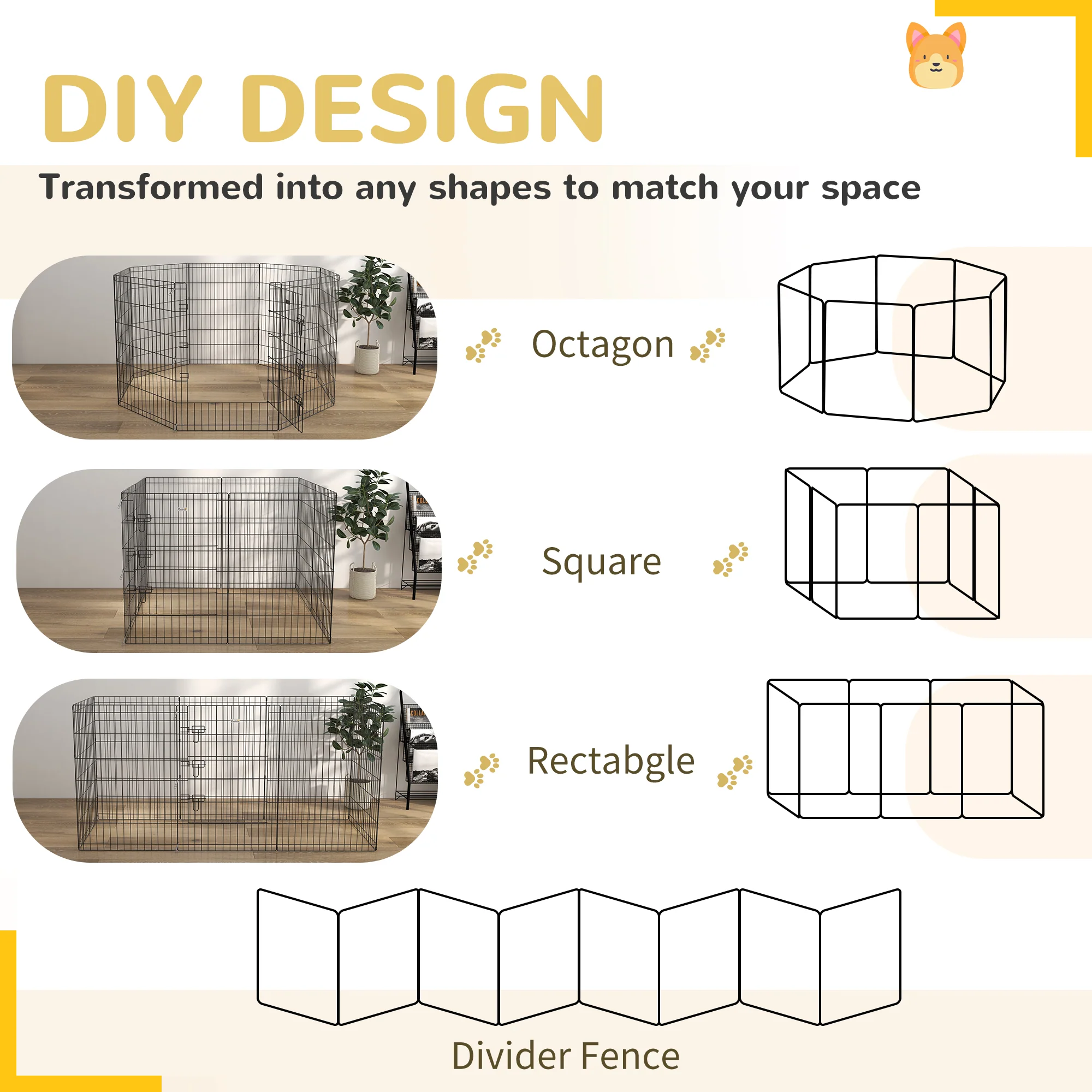 PawHut 8-Panel DIY Dog Pen with Door for Indoor/Outdoor Use, 91cm High - Image 3