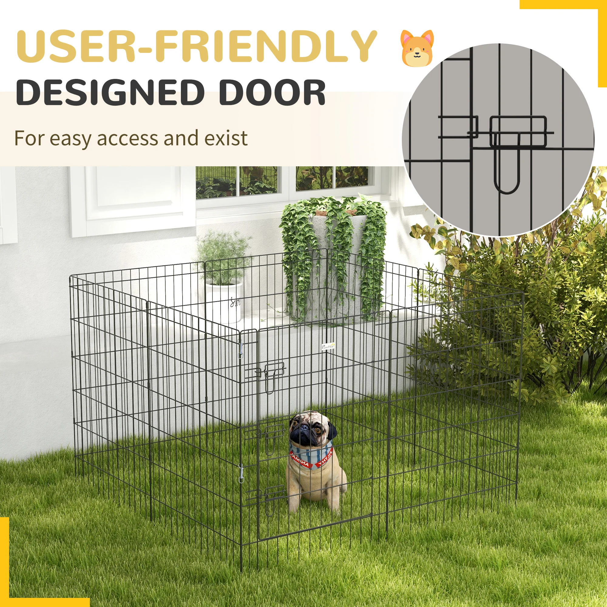 PawHut 8-Panel DIY Dog Pen with Door for Indoor/Outdoor Use, 91cm High - Image 7