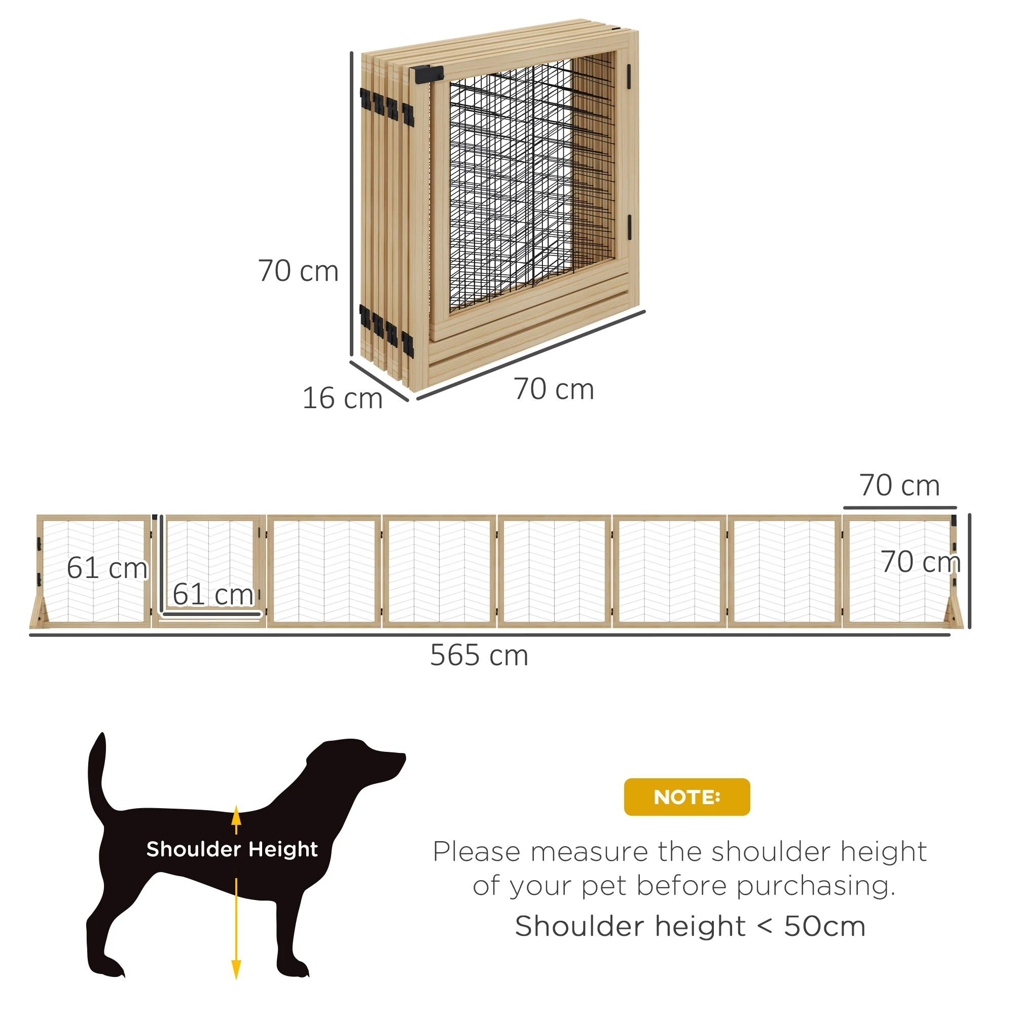 PawHut 8 Panels Freestanding Dog Barrier for S and M Dogs - Natural Wood - Image 5