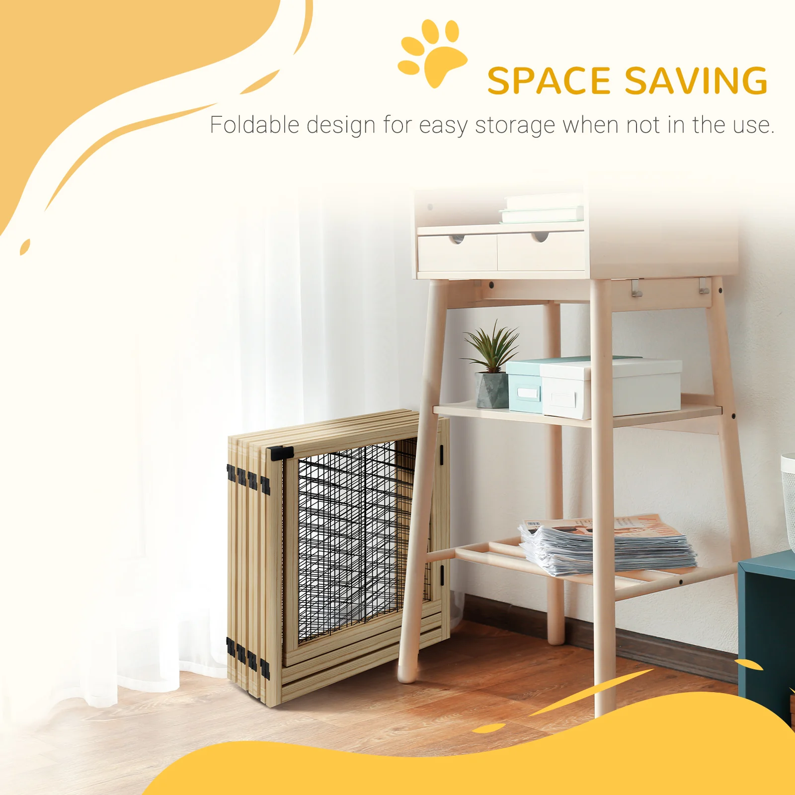 PawHut 8 Panels Freestanding Dog Barrier for S and M Dogs - Natural Wood - Image 6
