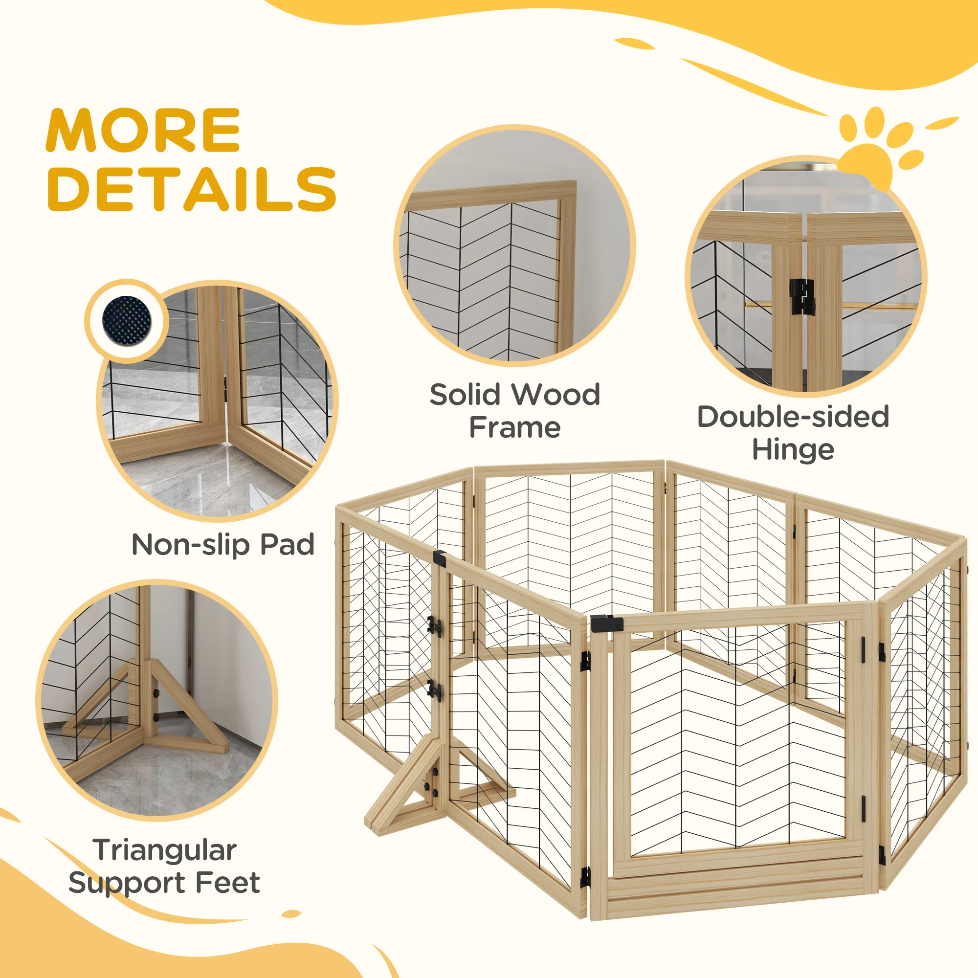 PawHut 8 Panels Freestanding Dog Barrier for S and M Dogs - Natural Wood - Image 7