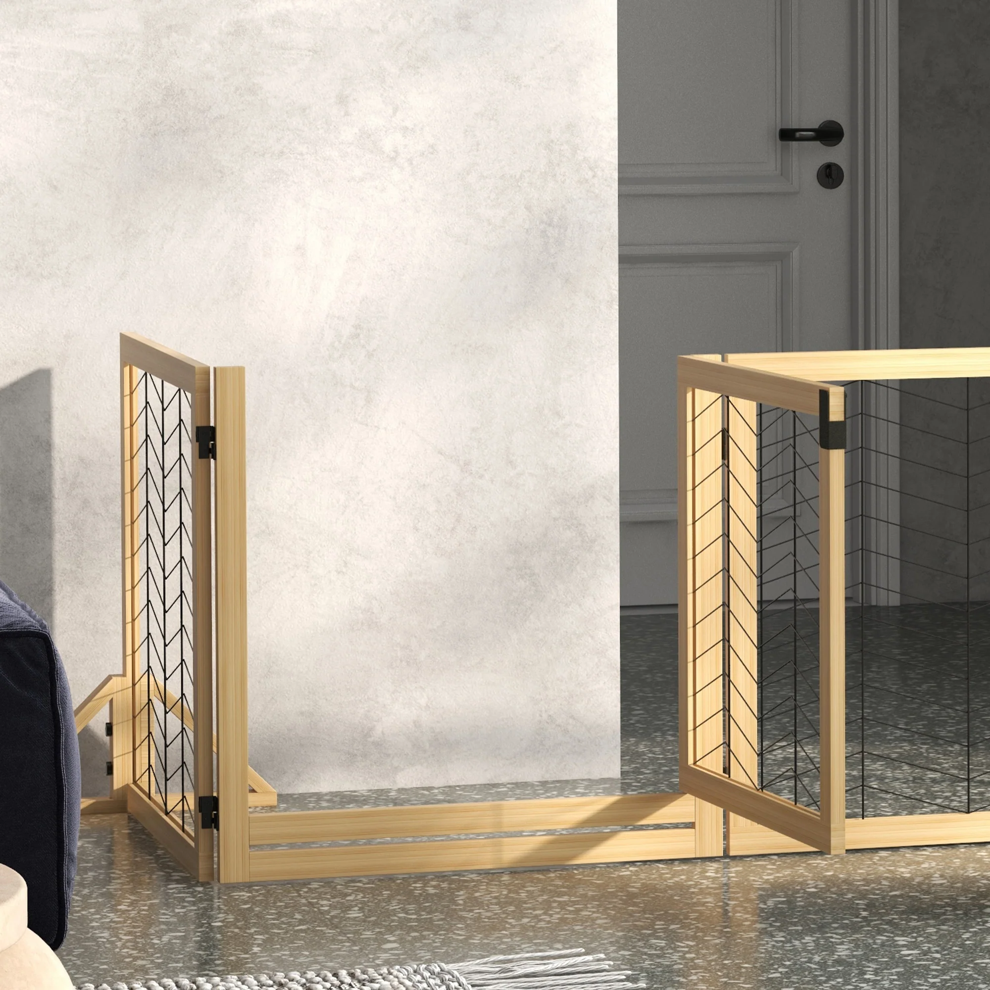 PawHut 8 Panels Freestanding Dog Barrier for S and M Dogs - Natural Wood - Image 8