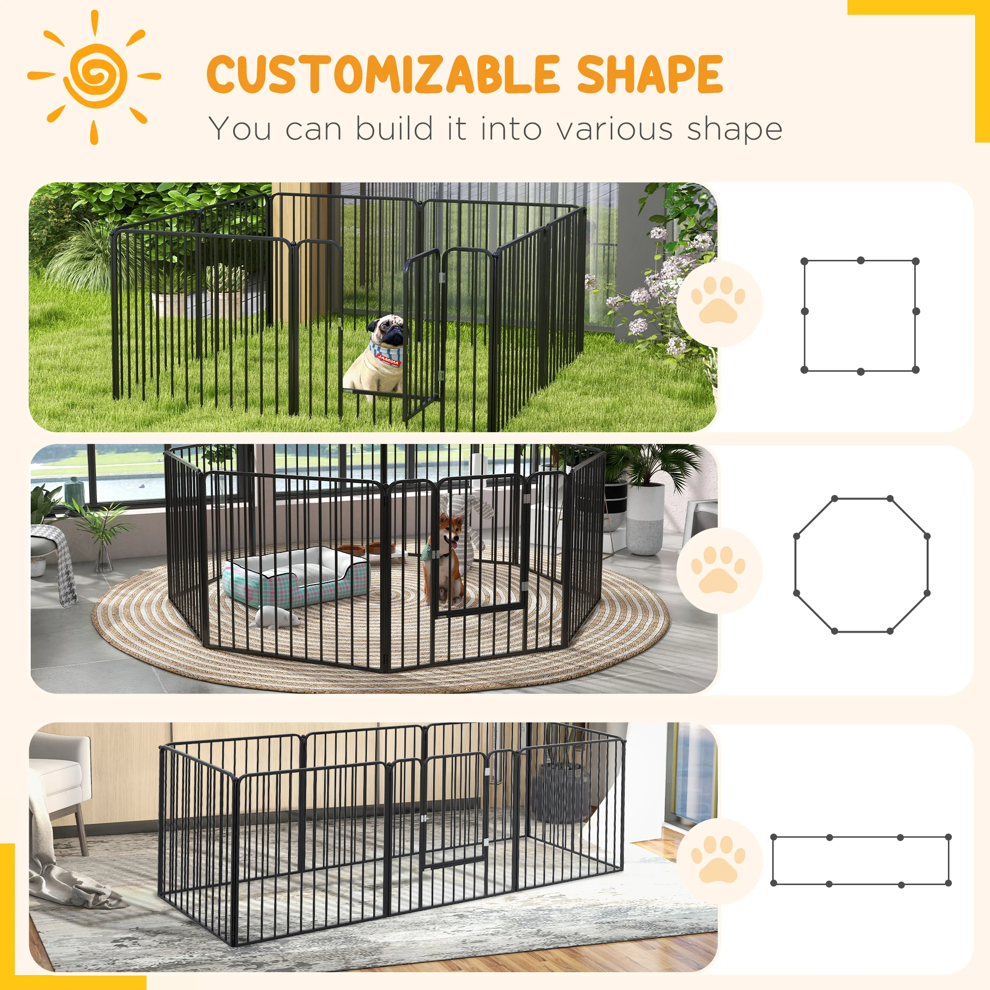 PawHut 80cm 8 Panels Heavy-Duty Dog Playpen for Small, Medium Dogs - Image 4