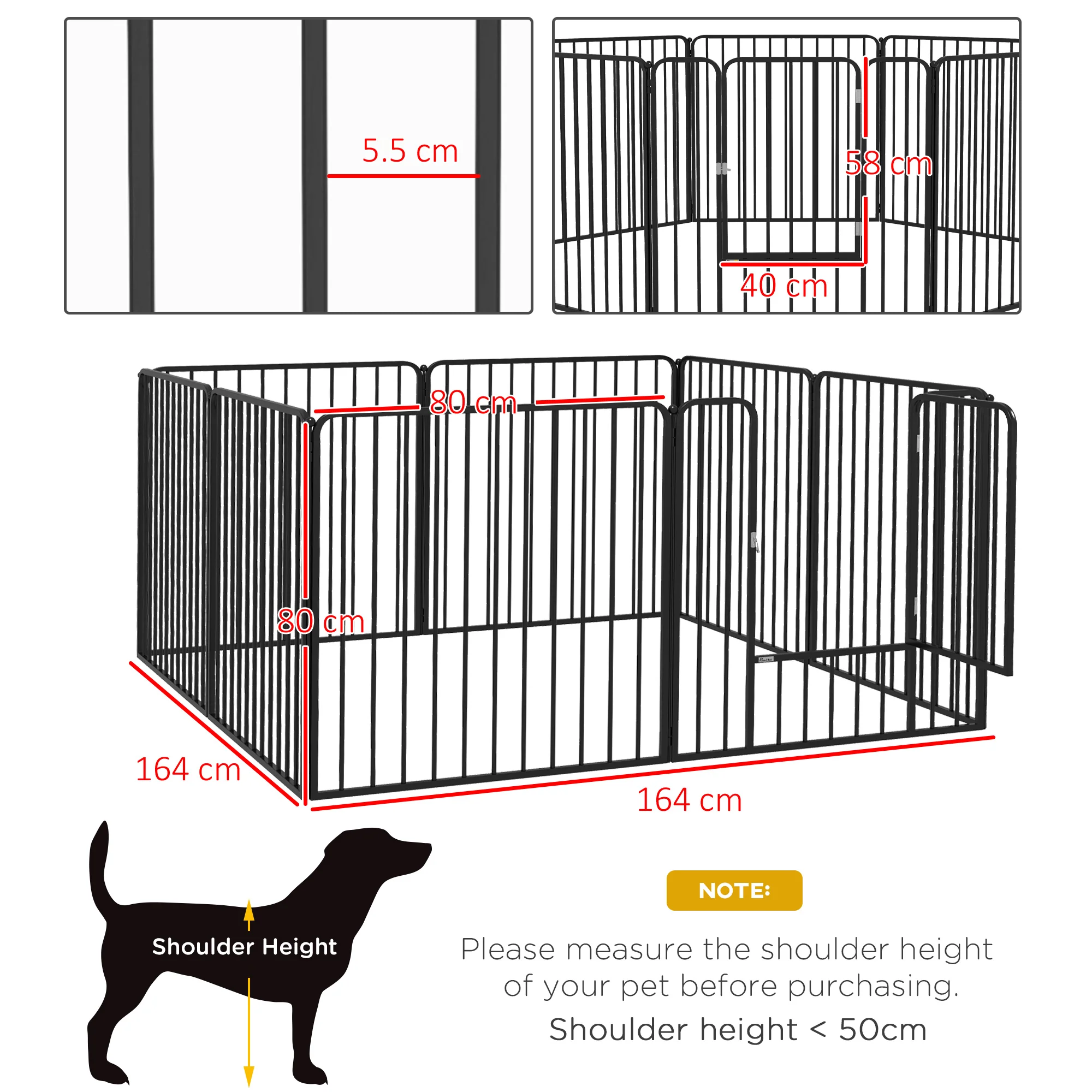 PawHut 80cm 8 Panels Heavy-Duty Dog Playpen for Small, Medium Dogs - Image 5
