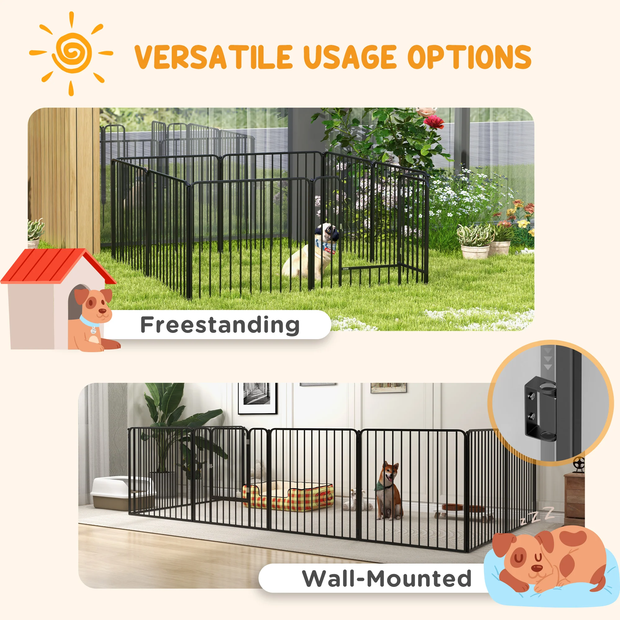 PawHut 80cm 8 Panels Heavy-Duty Dog Playpen for Small, Medium Dogs - Image 6