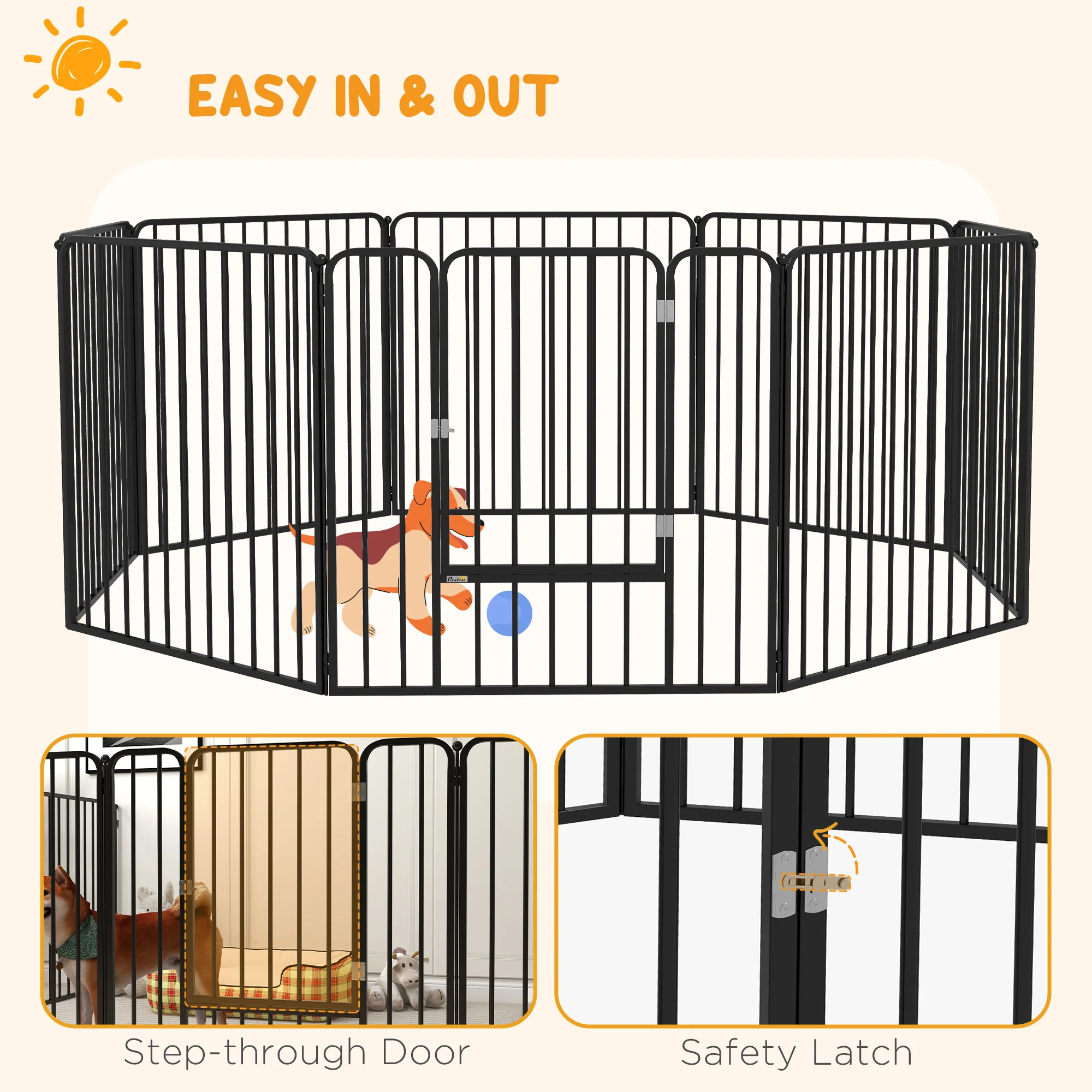 PawHut 80cm 8 Panels Heavy-Duty Dog Playpen for Small, Medium Dogs - Image 7