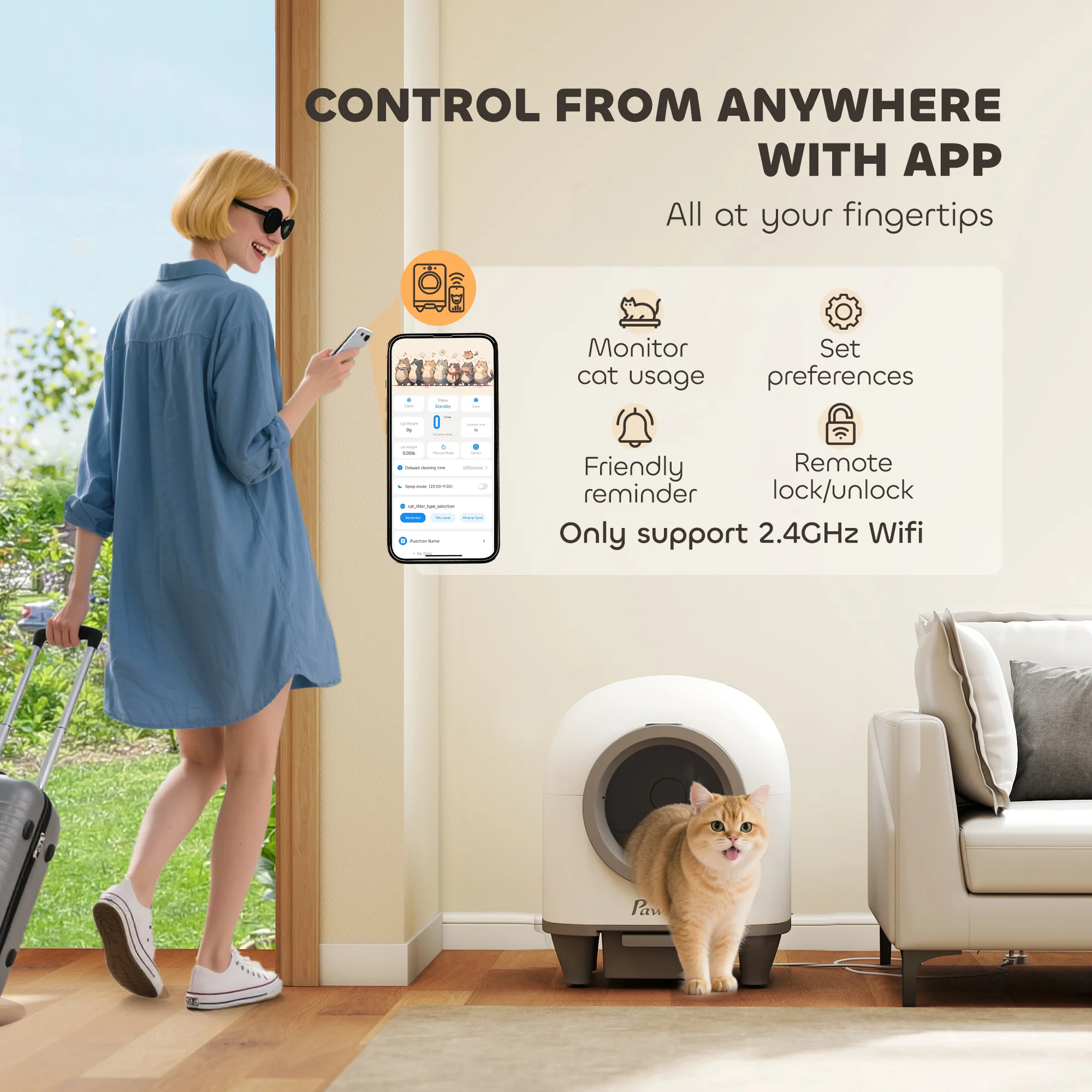 PawHut 80L Self Cleaning Cat Litter Tray with APP Control Safety Protection - Image 4