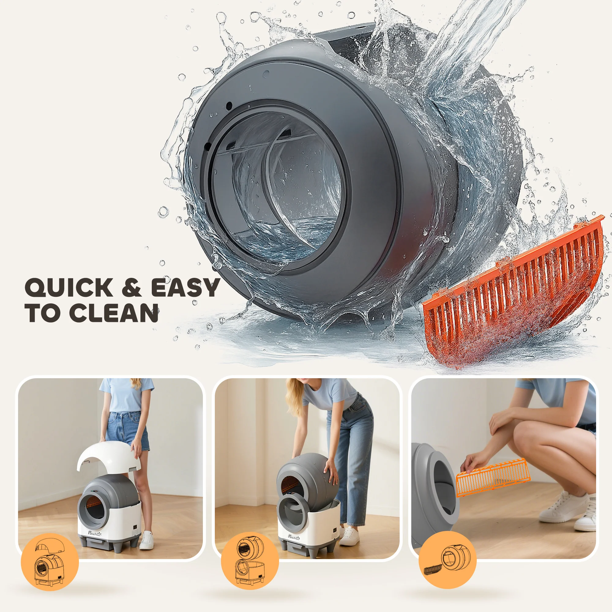 PawHut 80L Self Cleaning Cat Litter Tray with APP Control Safety Protection - Image 8