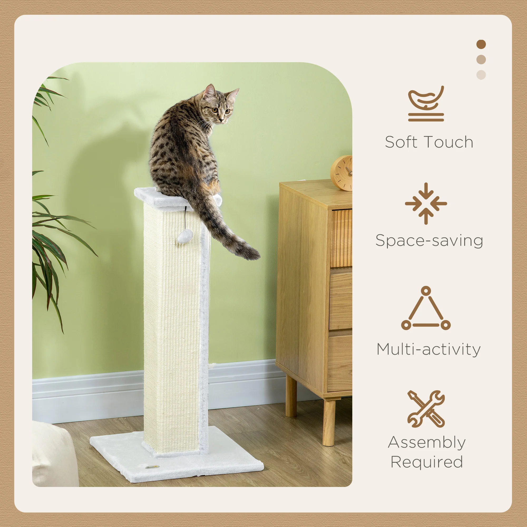 PawHut 81cm Cat Scratching Post w/ Sisal Rope, Hanging Ball Soft Plush - Image 12