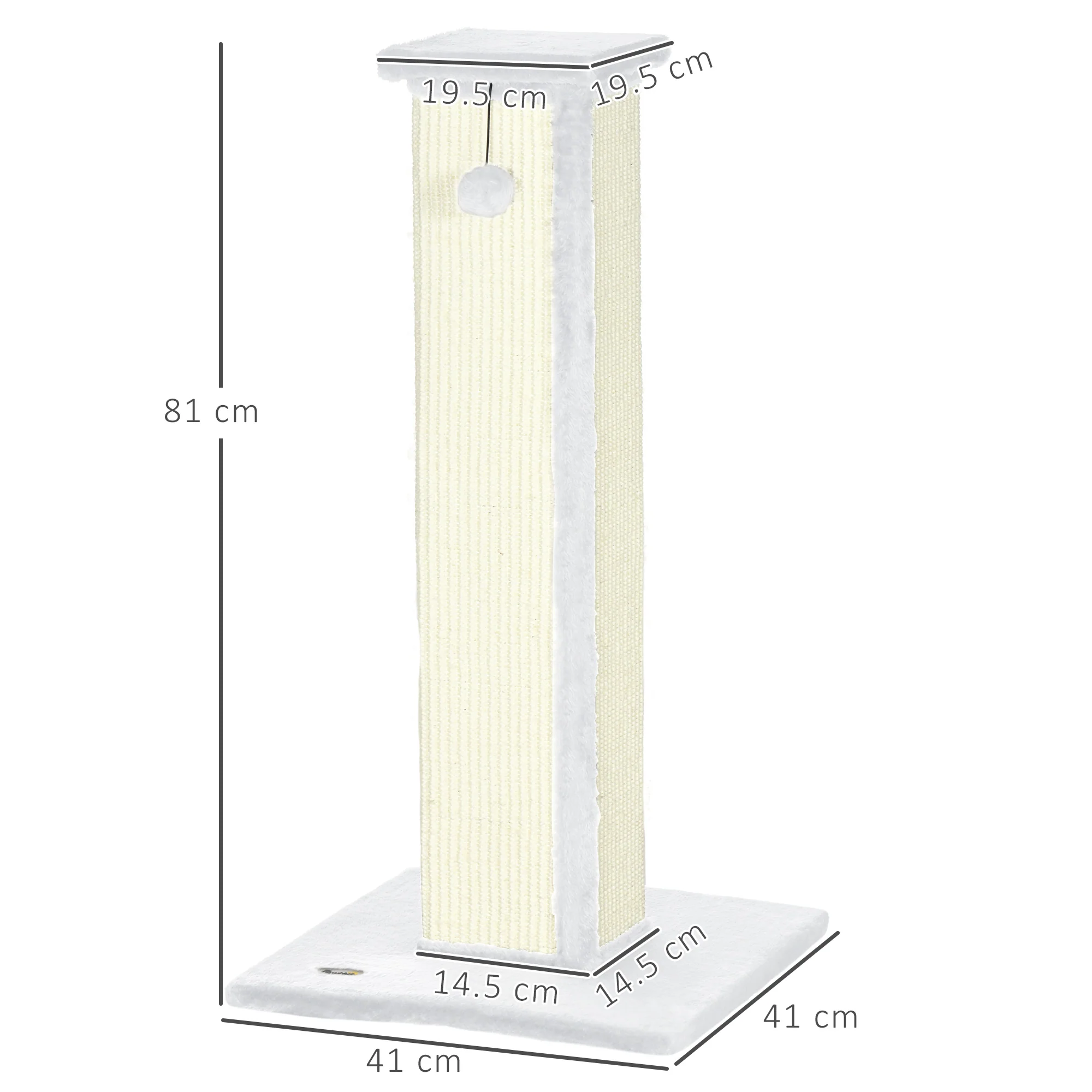 PawHut 81cm Cat Scratching Post w/ Sisal Rope, Hanging Ball Soft Plush - Image 14