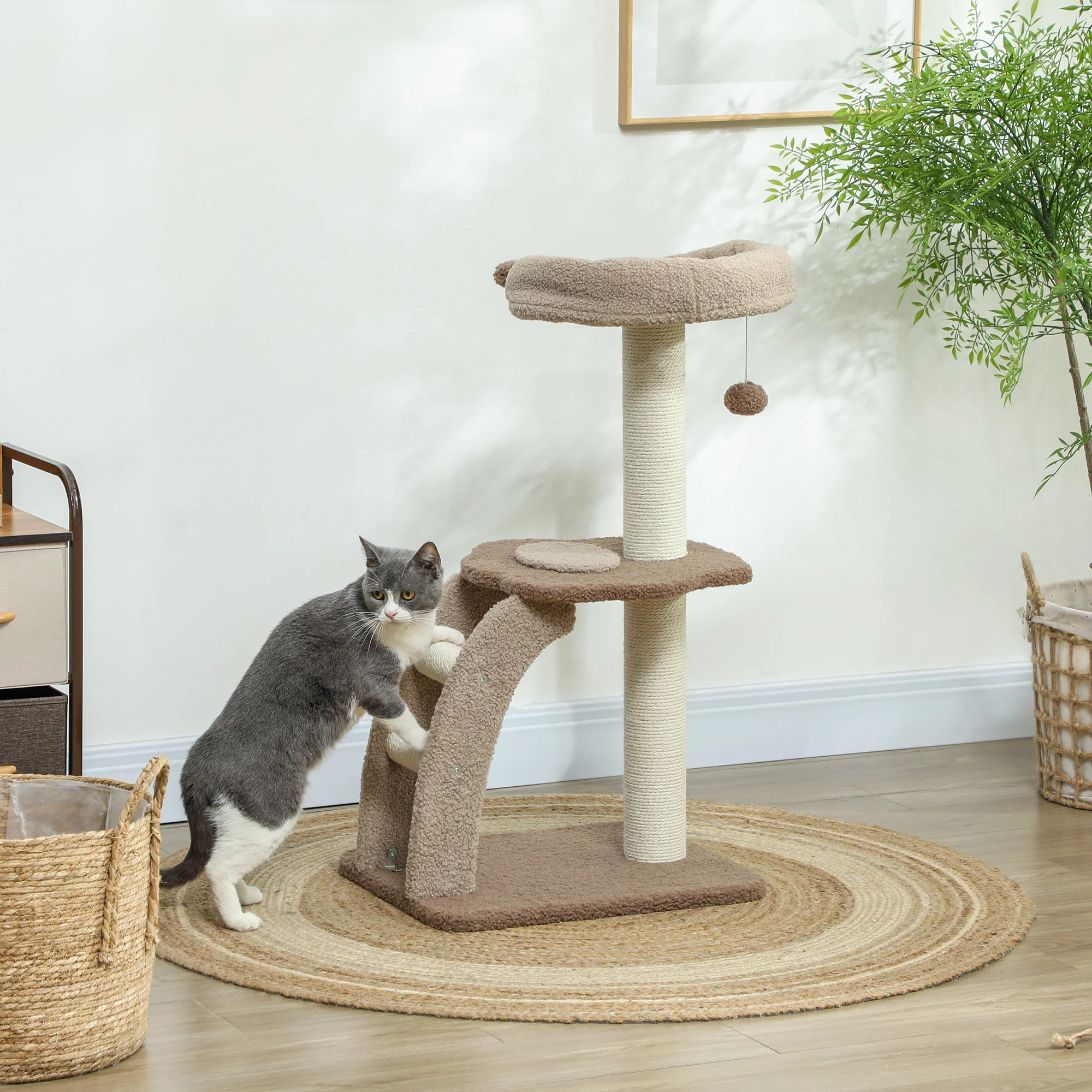 PawHut 88cm Cat Tee For Indoor Cats, Cat Tower With Scratching Post, Brown - Image 2