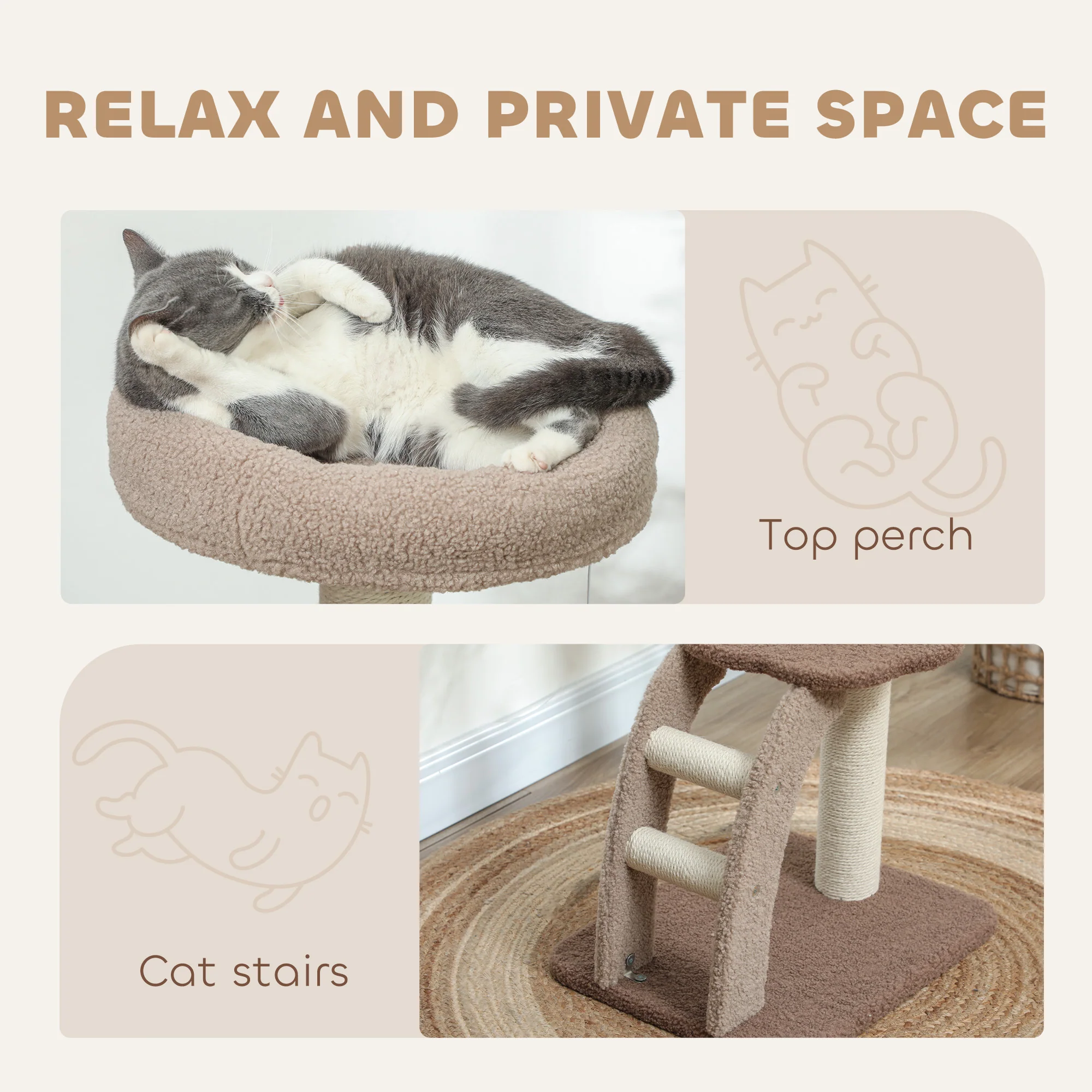 PawHut 88cm Cat Tee For Indoor Cats, Cat Tower With Scratching Post, Brown - Image 4