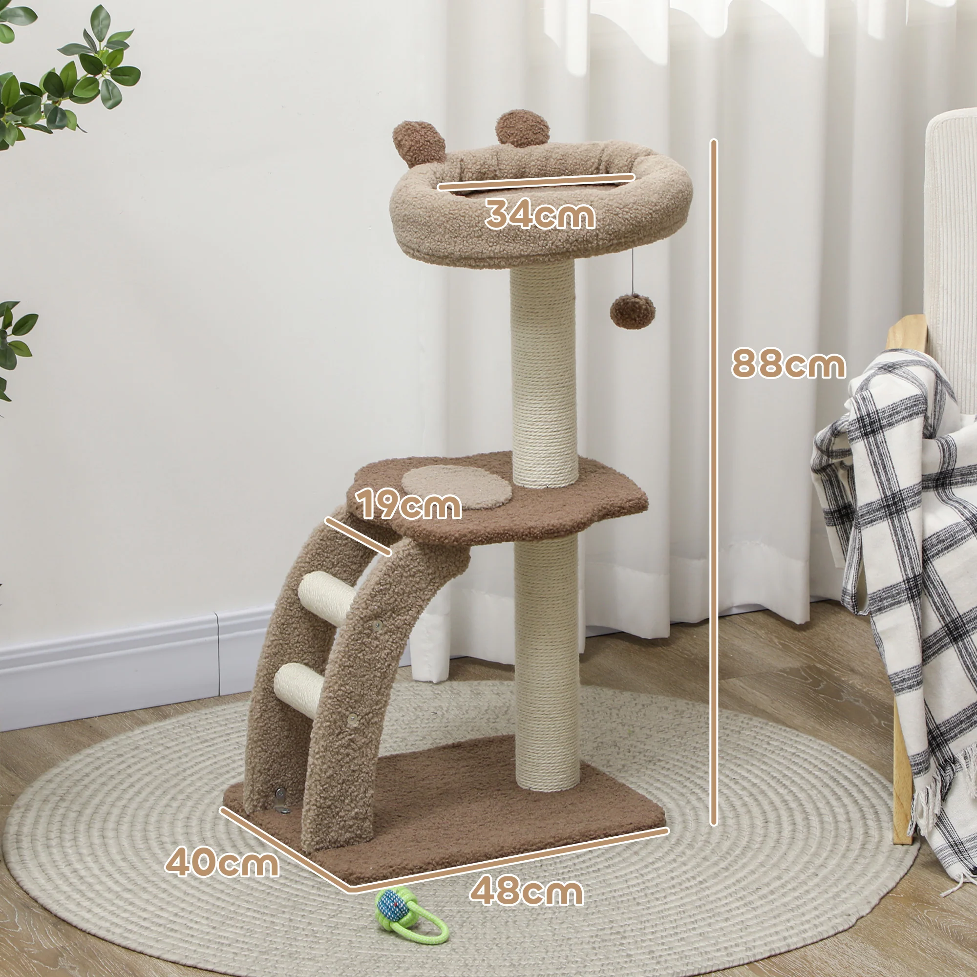 PawHut 88cm Cat Tee For Indoor Cats, Cat Tower With Scratching Post, Brown - Image 5