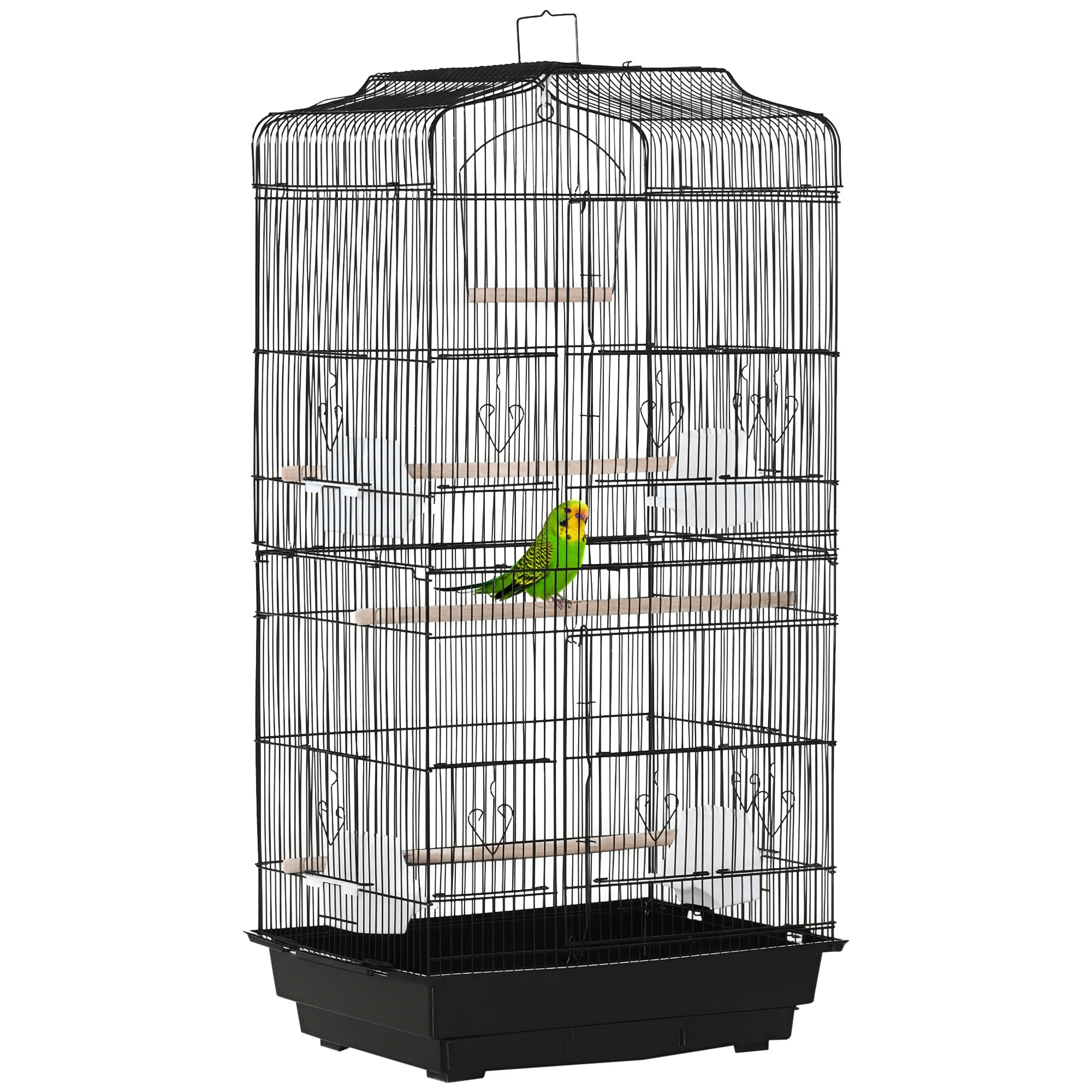 PawHut 92cm Large Bird Cage With Stand, Perches, Food Bowls, Swing, Black