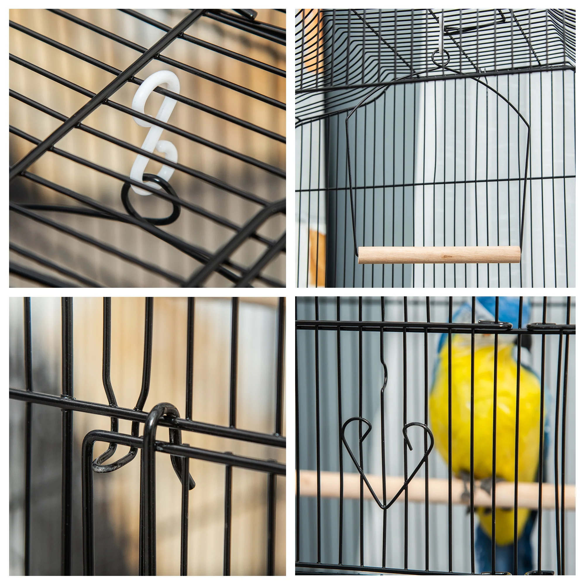 PawHut 92cm Large Bird Cage With Stand, Perches, Food Bowls, Swing, Black - Image 9